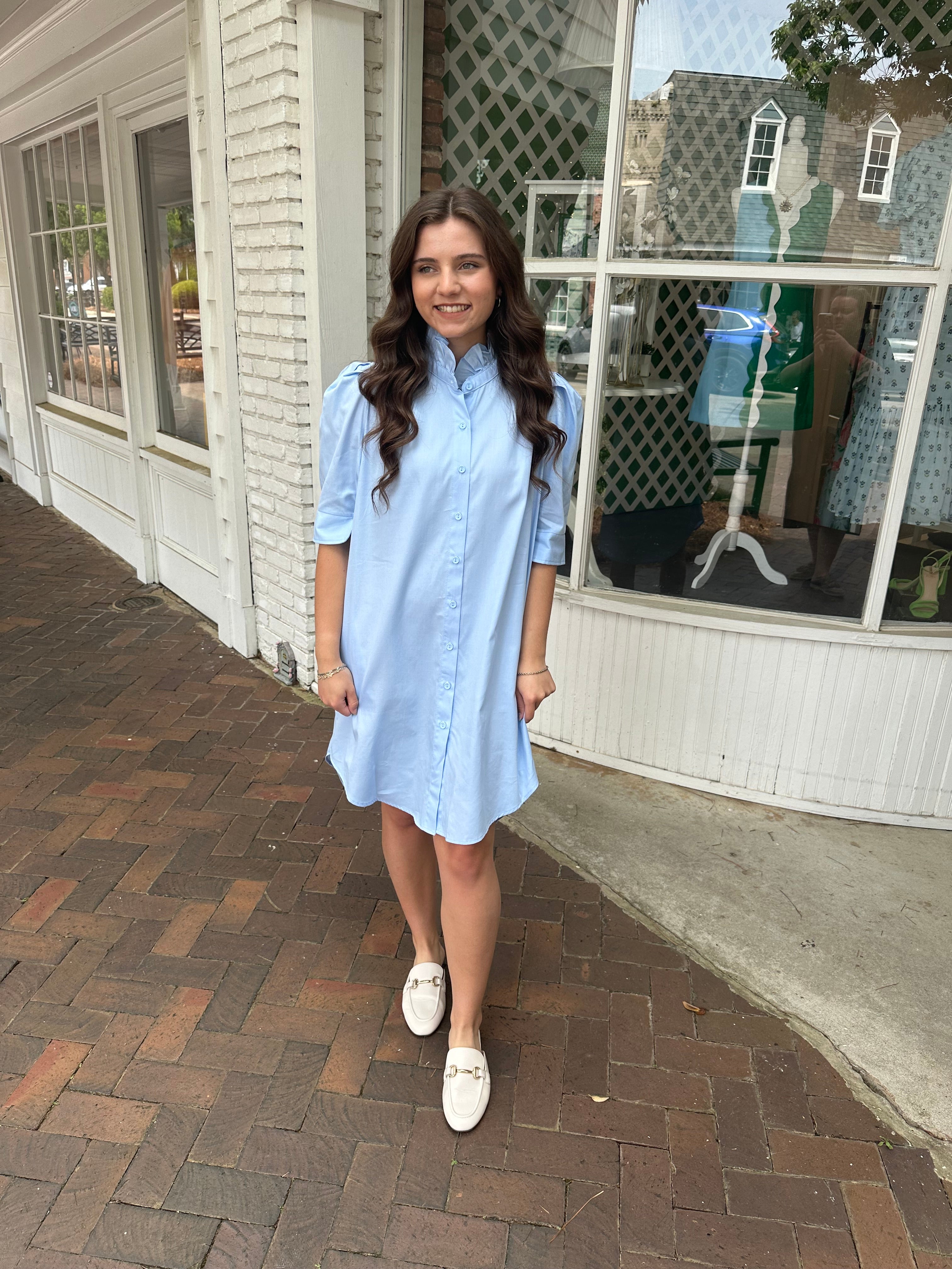 The Hayden Dress with Ruffle Collar - Chambray