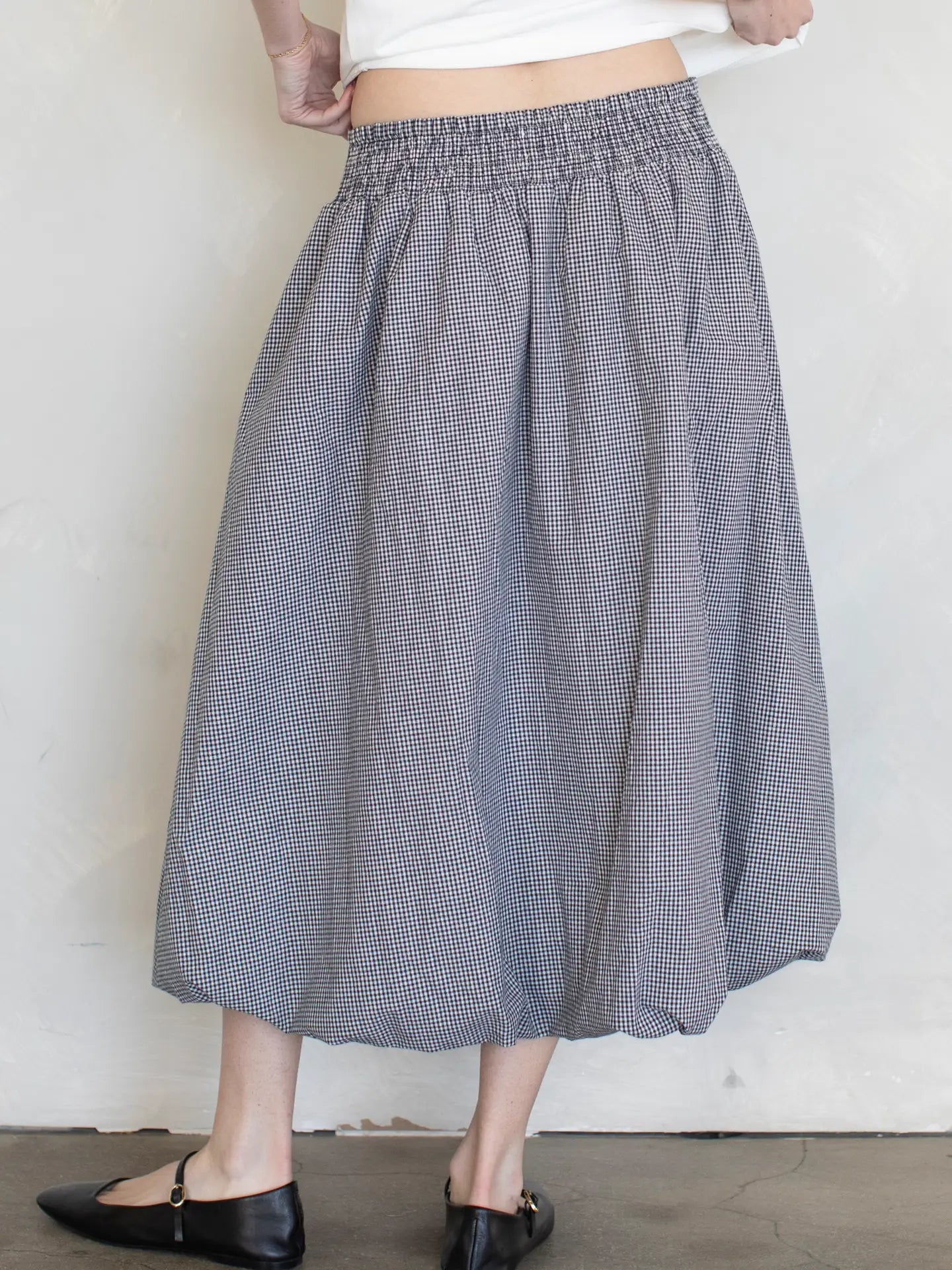 The Grace Gingham Balloon Midi Skirt - Navy