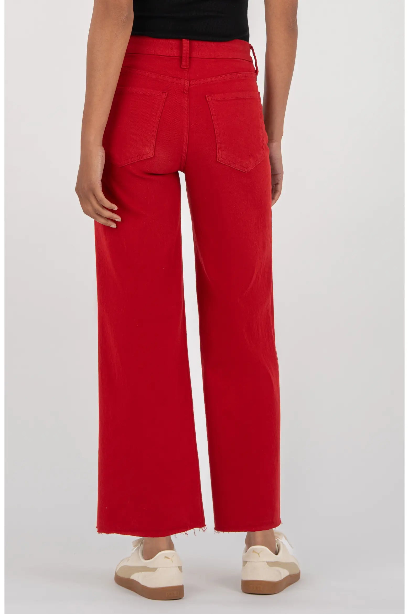 Meg High Rise Fab Ab Wide Leg  Raw Hem - Ruby Red