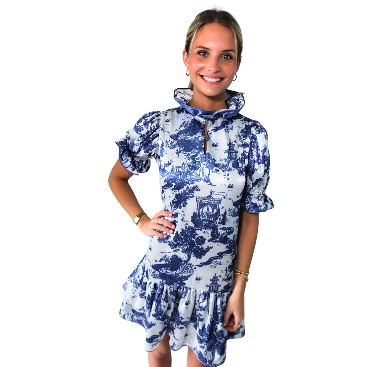 Sarah Dress - Navy Toile