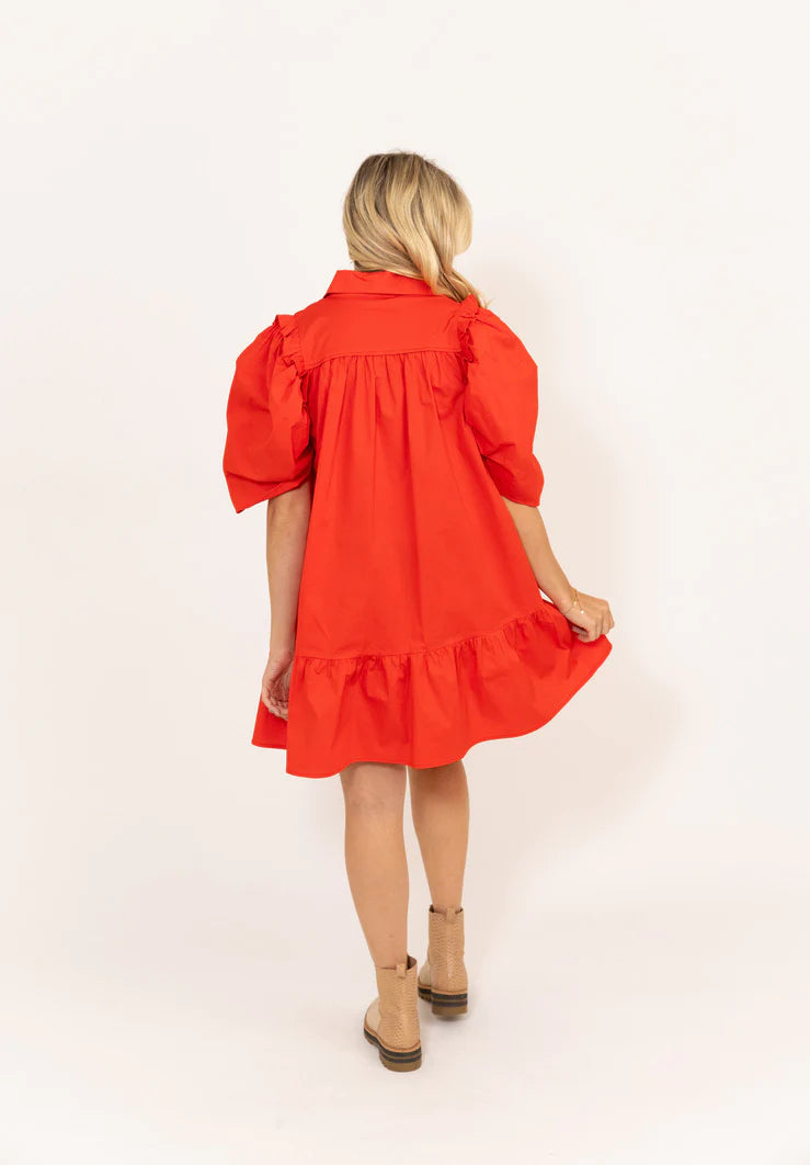 Puff Sleeve Dress- Red