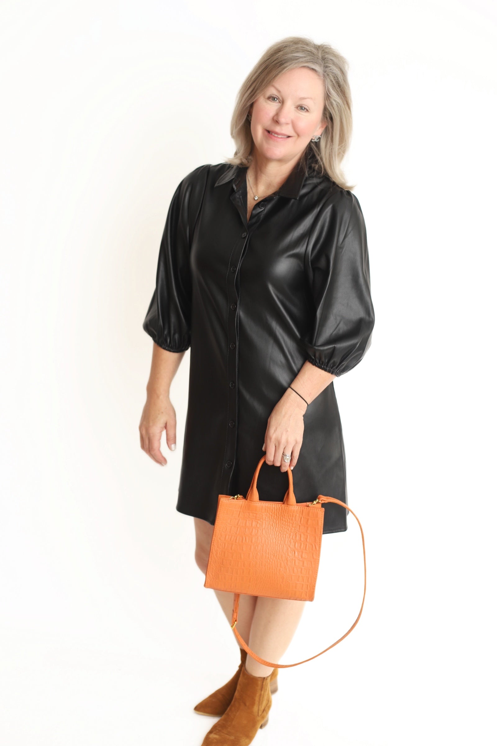 Clara Faux Leather Dress- Black