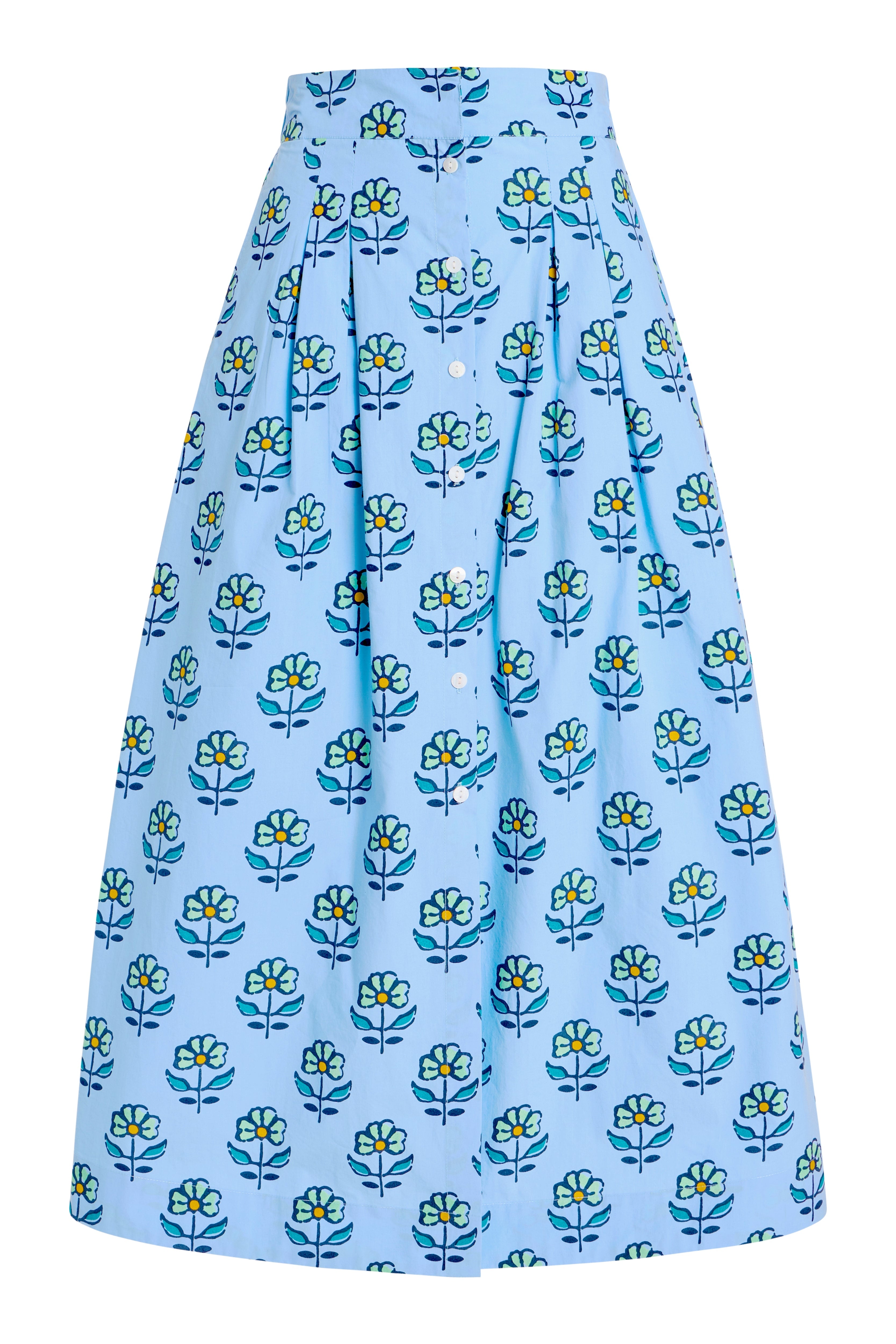 Blue floral patterned skirt on a white background