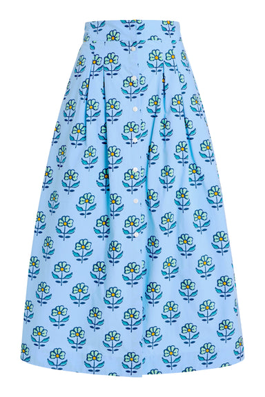 Blue floral patterned skirt on a white background