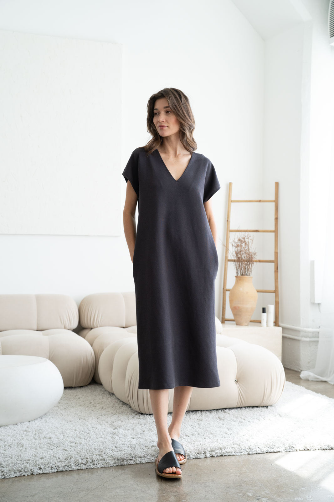 The Loverly Draped Maxi Dress - Charcoal