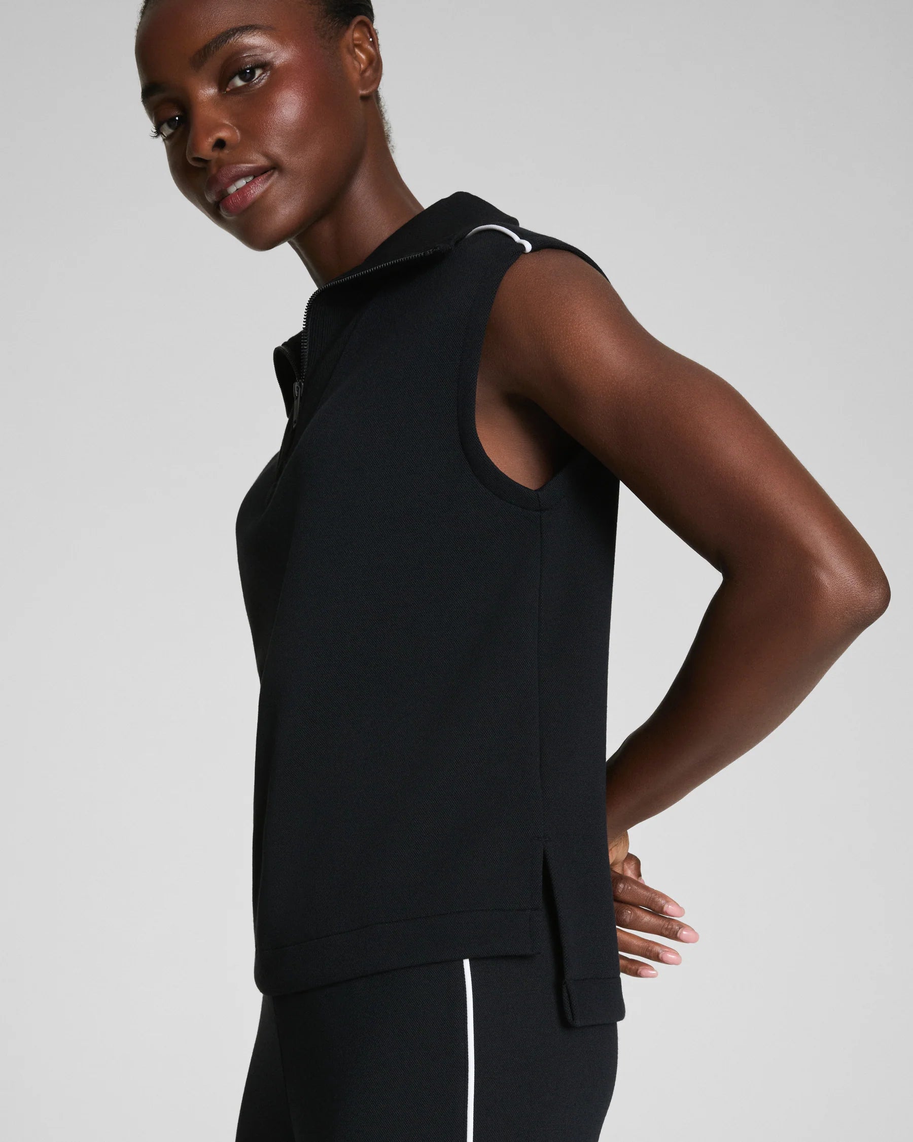 AirEssentials® Pique Sleeveless Half Zip by Spanx - Black
