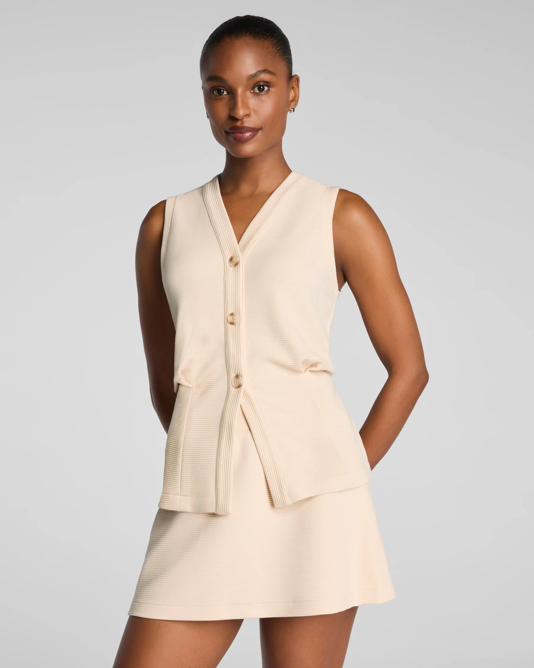 French Rib Button Down Vest - Two Colors