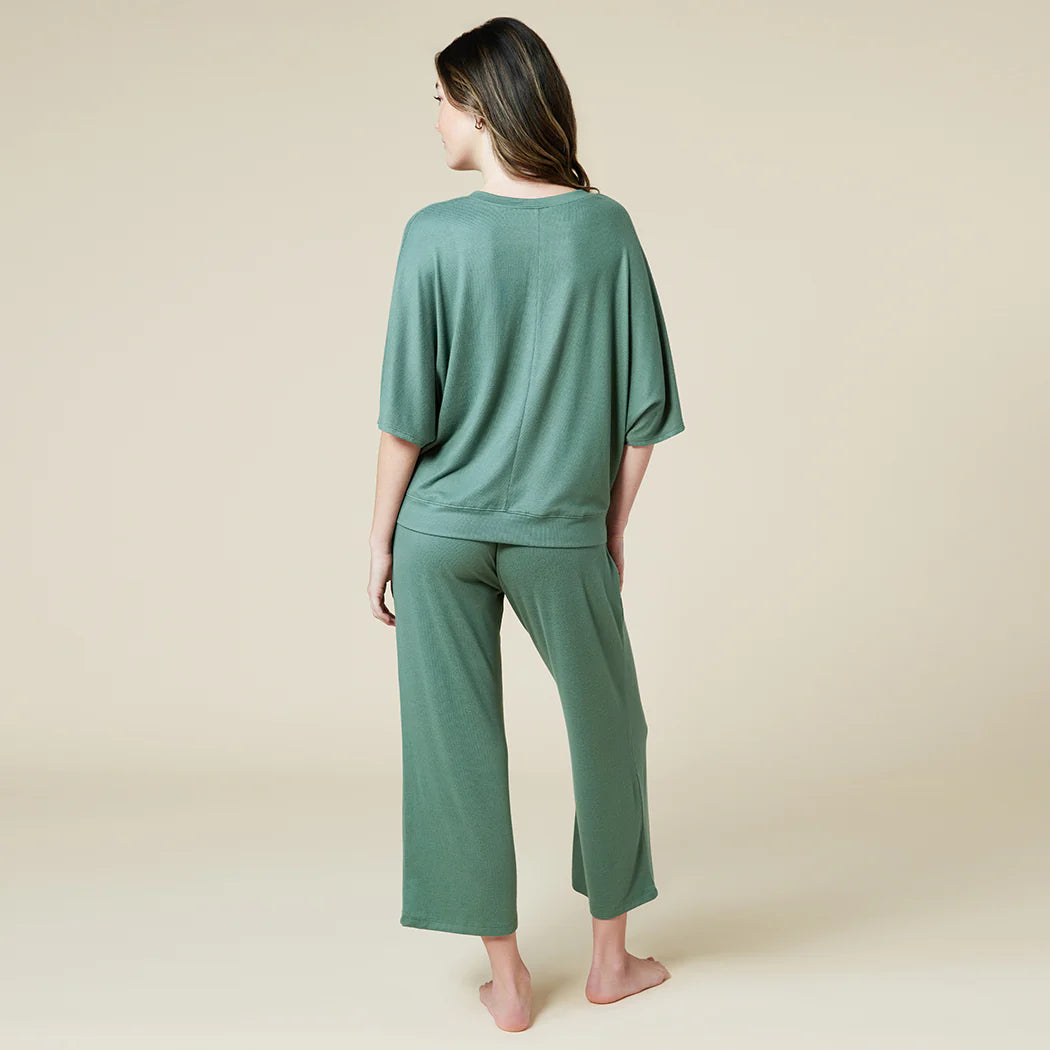 New Dream Relaxed V-Neck w/ Capri Lounge Set - Dusty Green