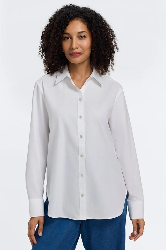 Meghan No Iron Pinpoint Long Sleeve Shirt - White
