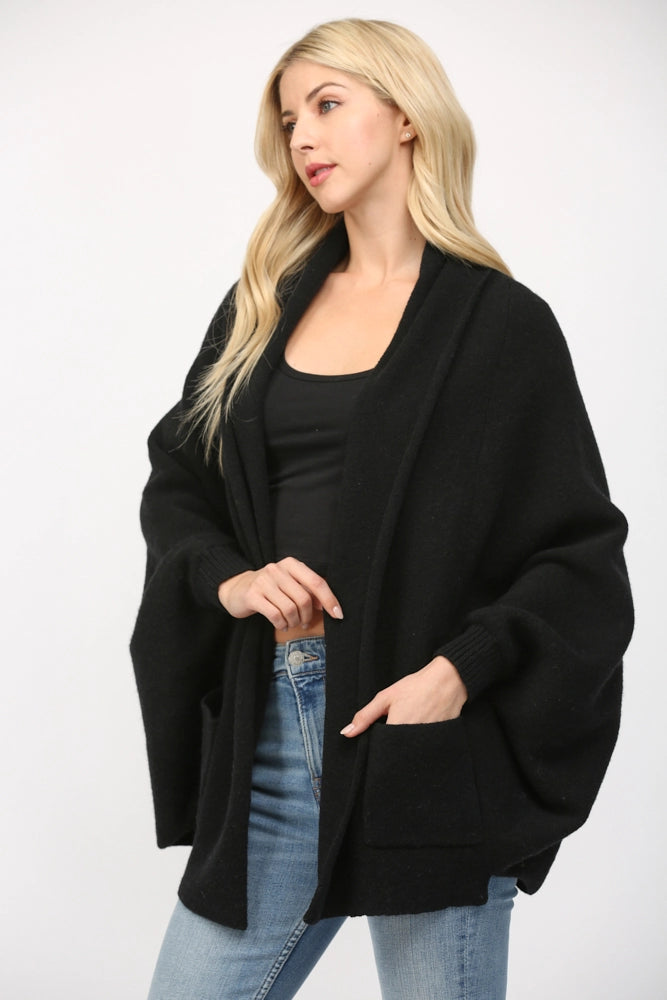 Shawl Collar Open Cardigan - Black