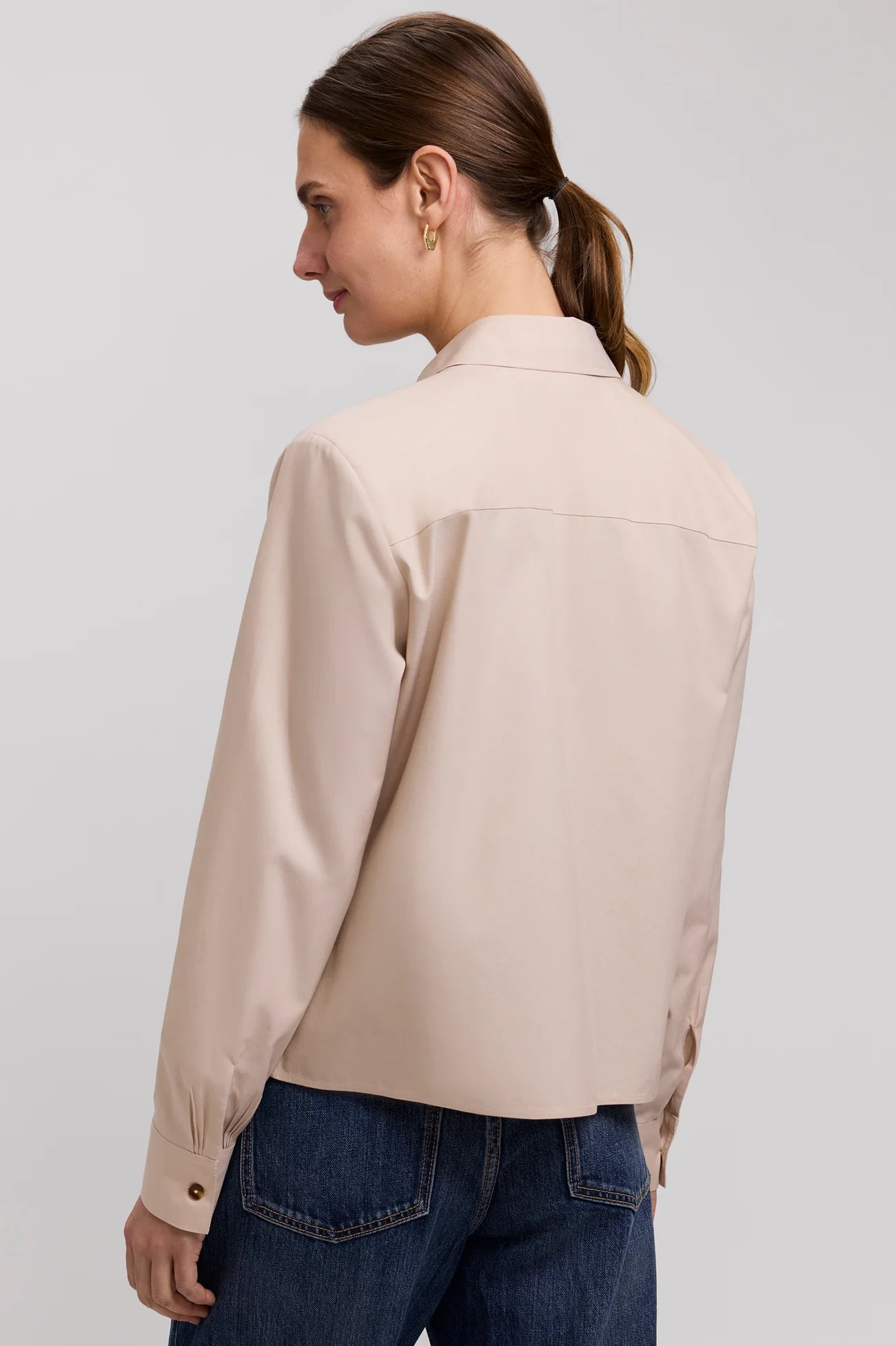 Jodie Roll Tab Sleeve Short Shirt - Beige