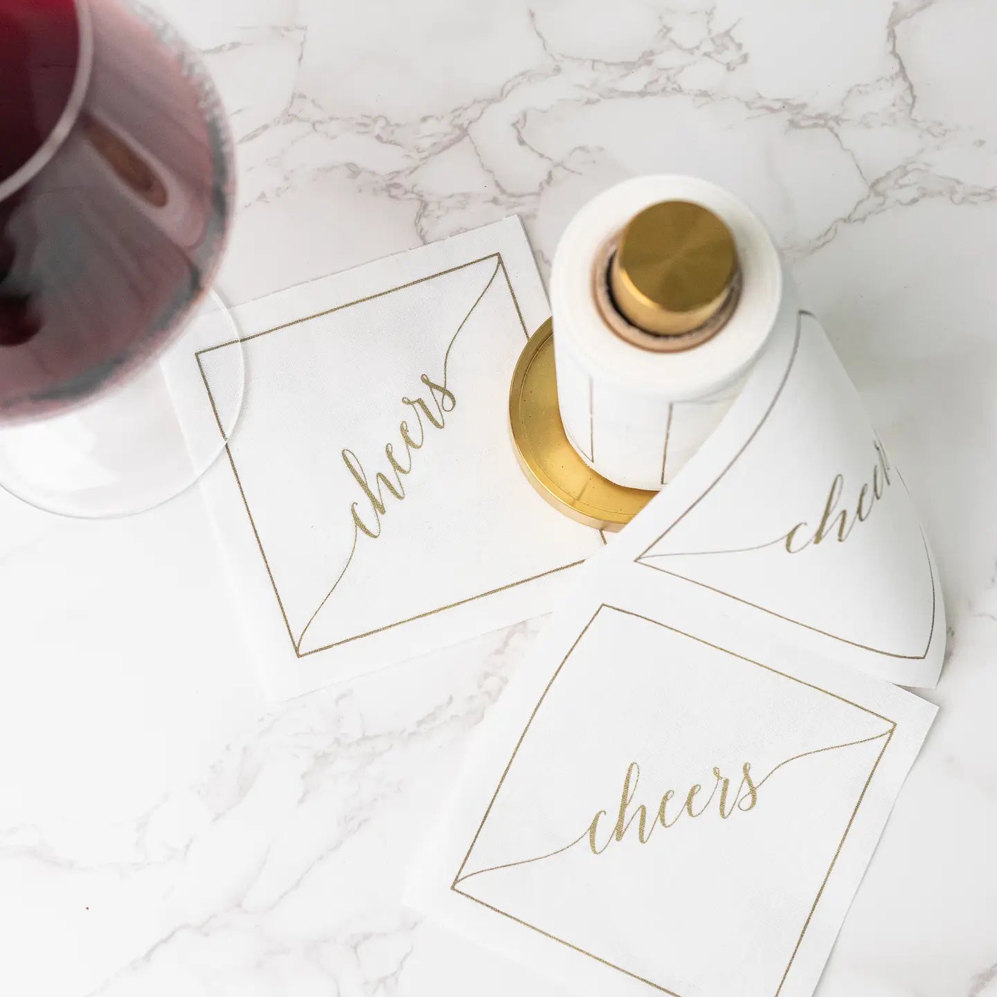 Golden Salute Cocktail Napkin Roll- White W/ Gold