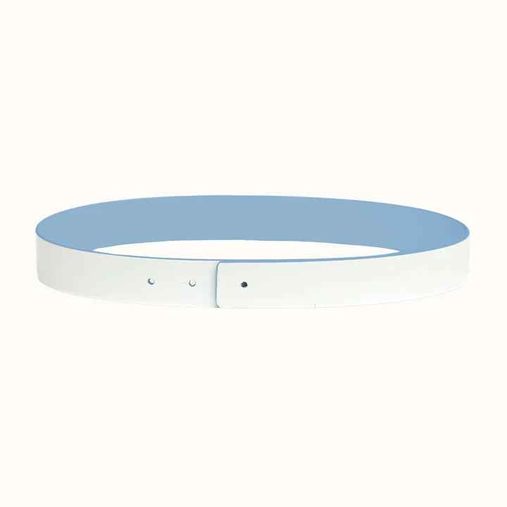 White belt with a light blue interior on a white background