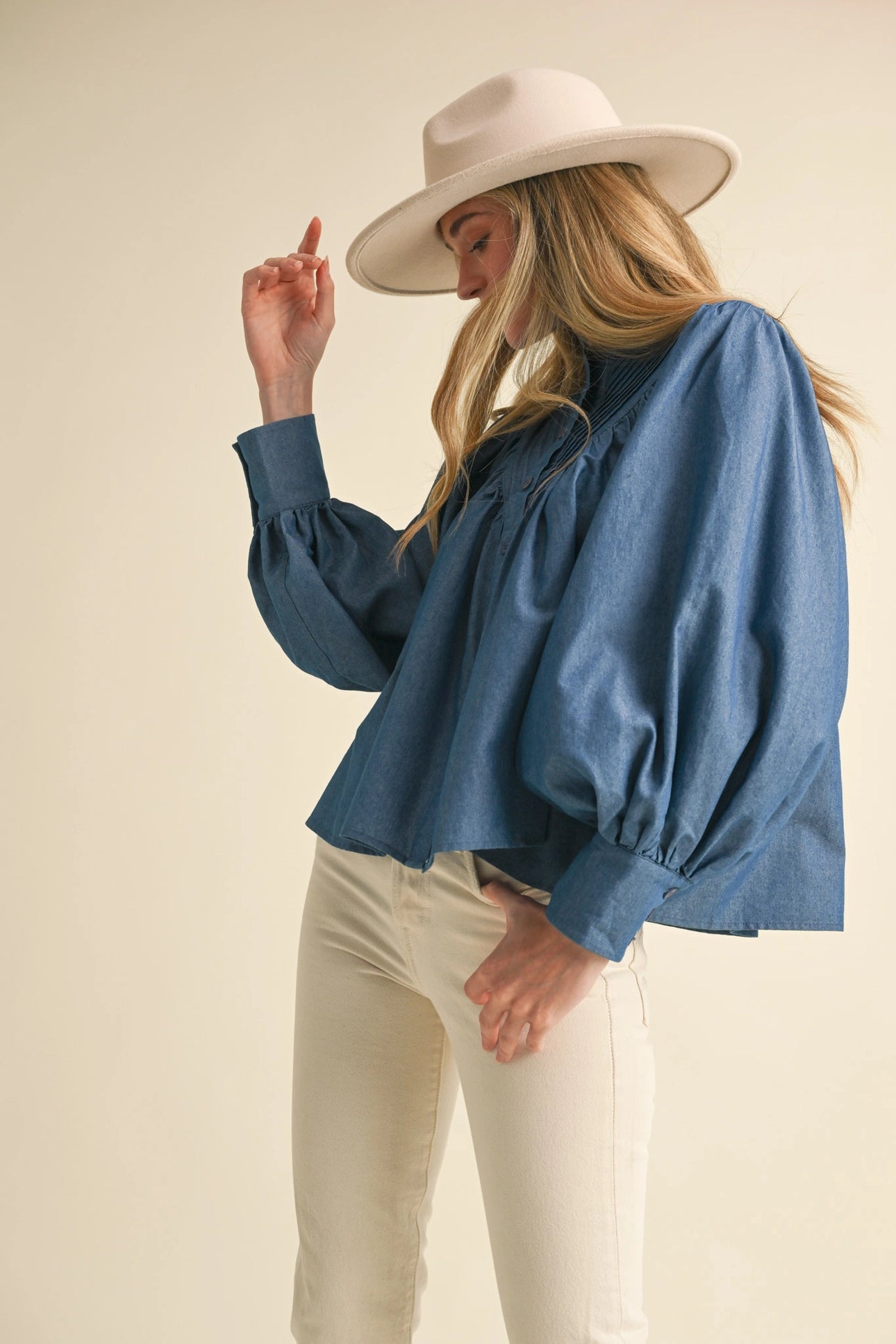 Denim Button Down Batwing Top