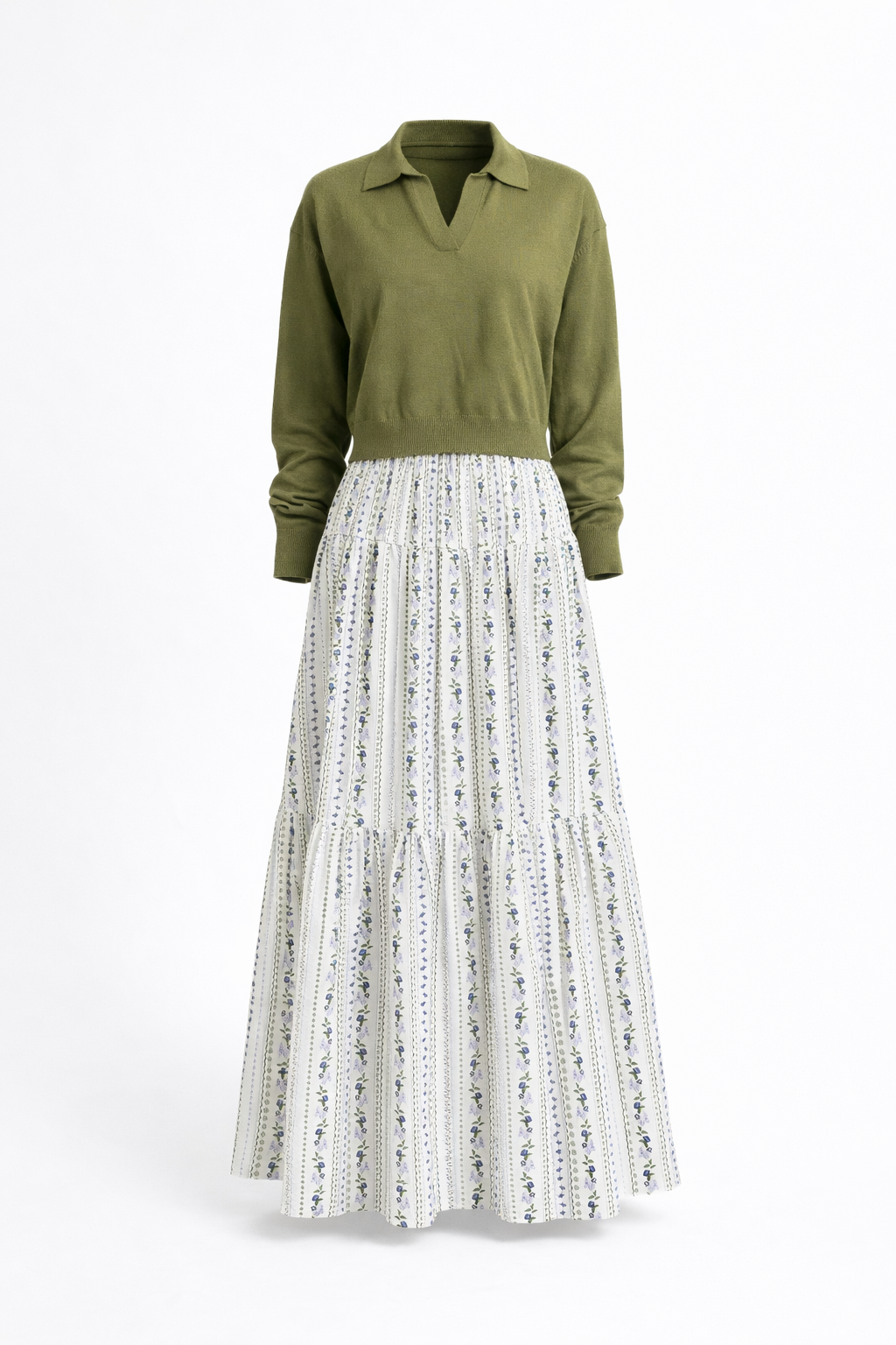 French Floral Tier Maxi Skirt