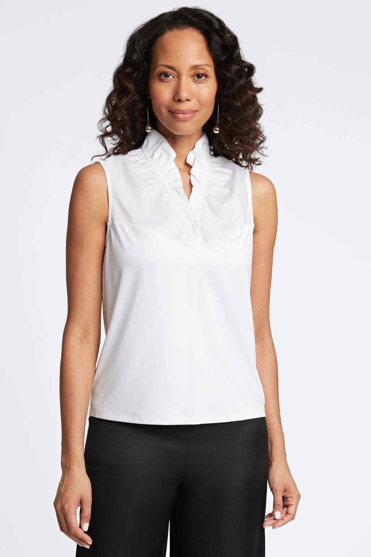 Ruffle Collar Layering Tank- White