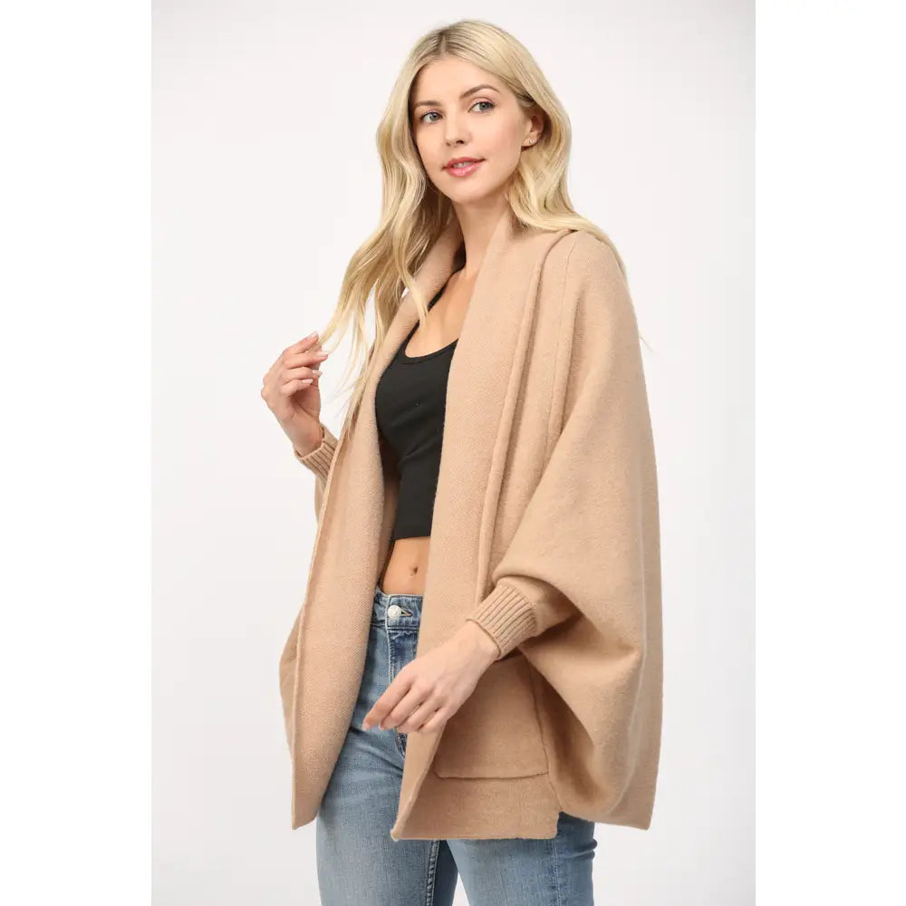 Shawl Collar Open Cardigan - Taupe