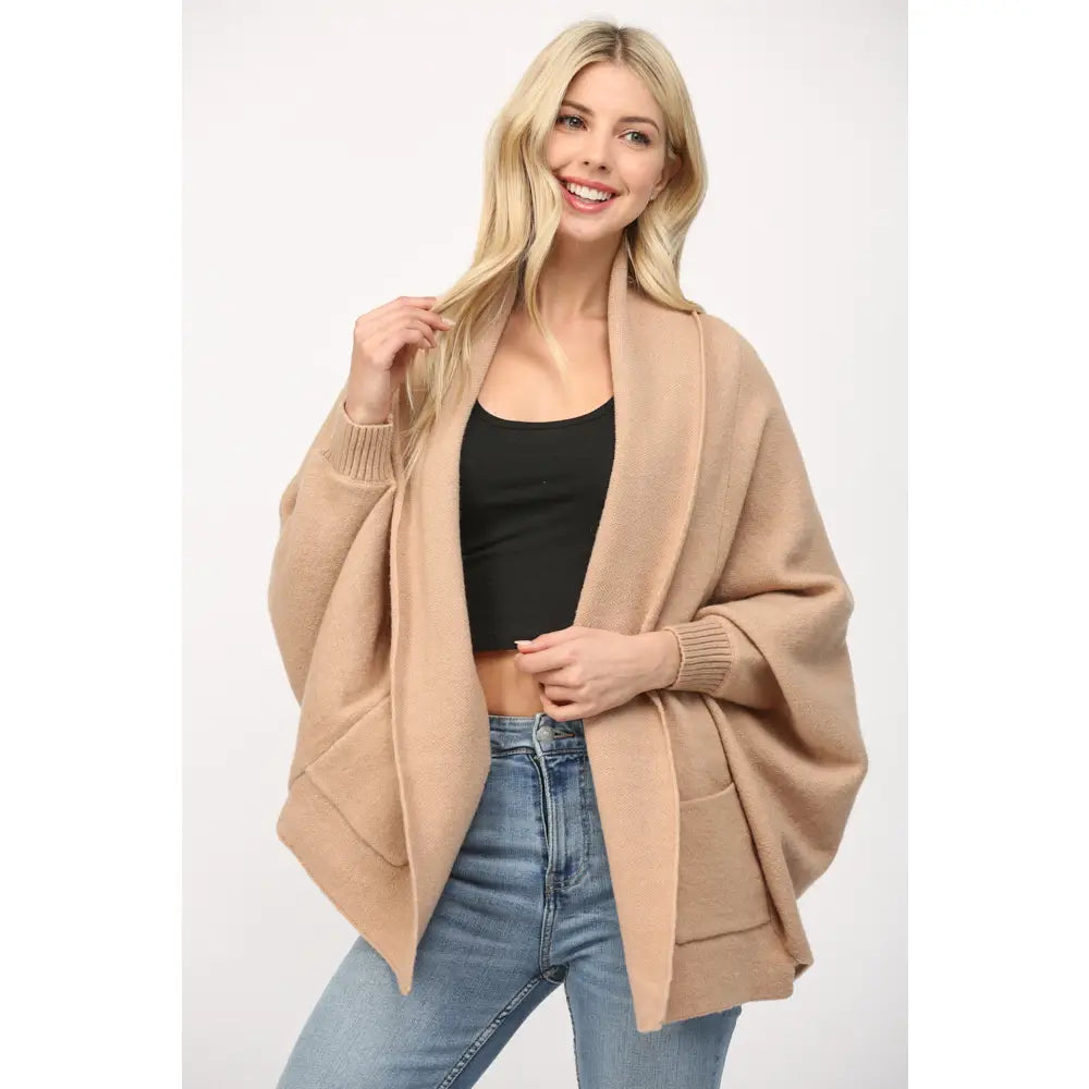 Shawl Collar Open Cardigan - Taupe