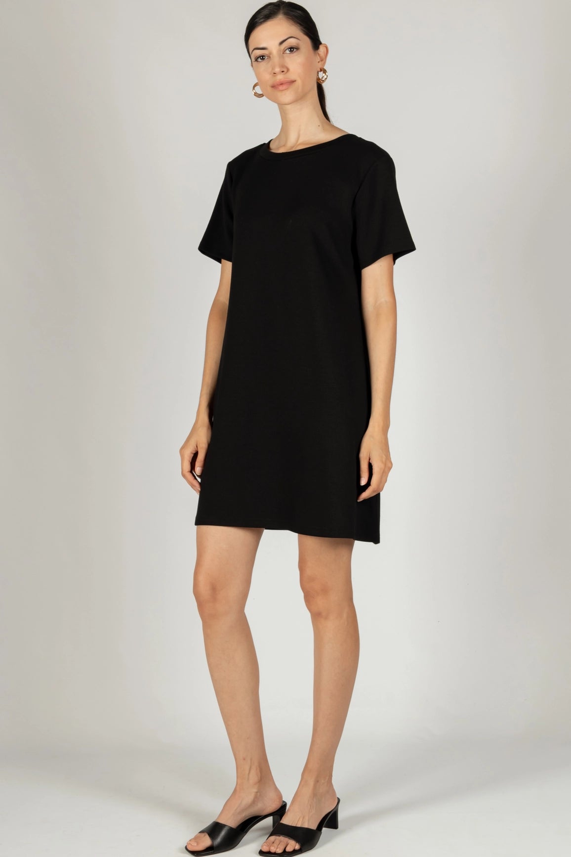 Modal Short Sleeve Tee Dress- Black