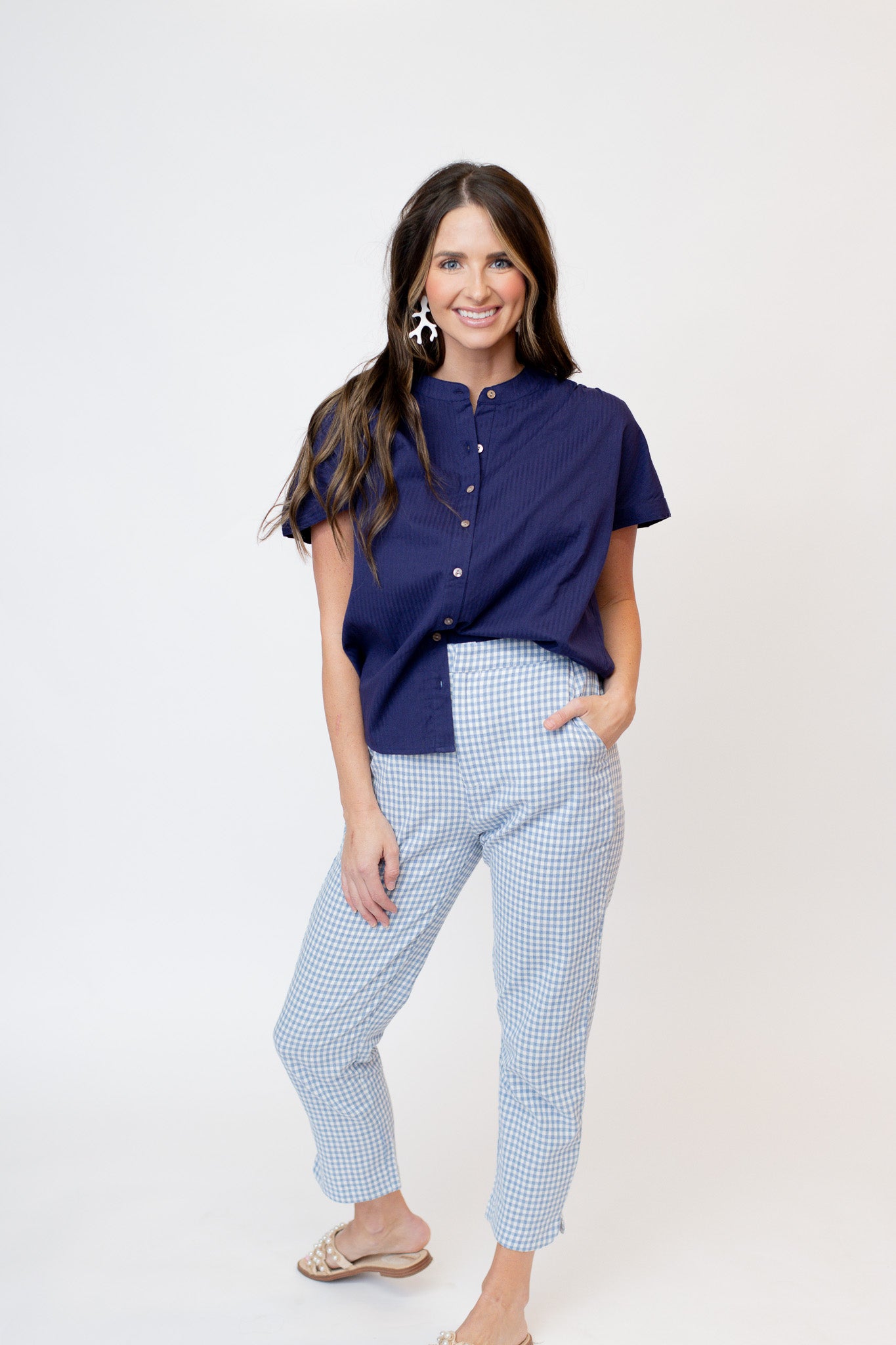 Grace Shirt - Navy Seersucker