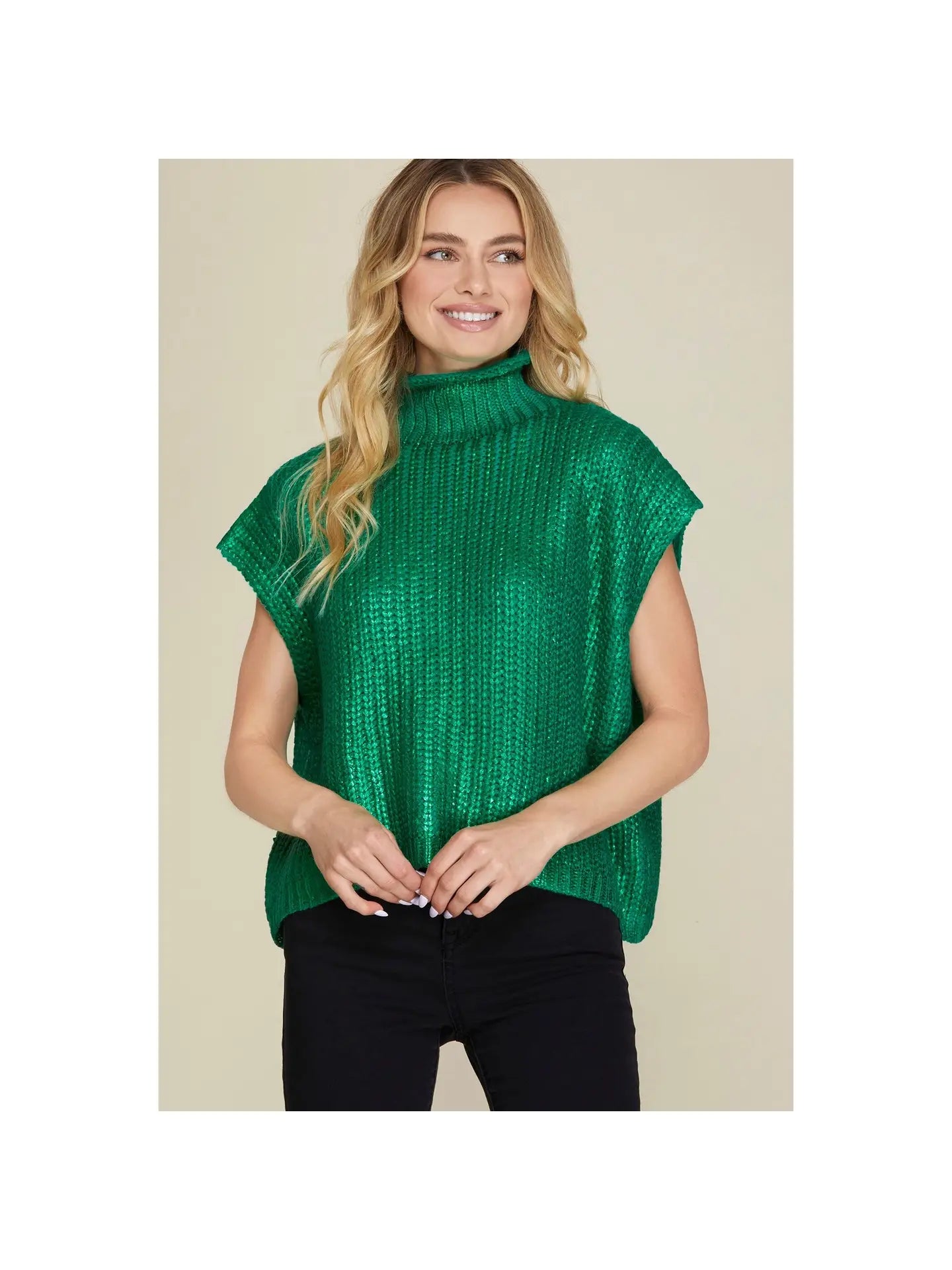 Metallic Foil Sweater Top - Green