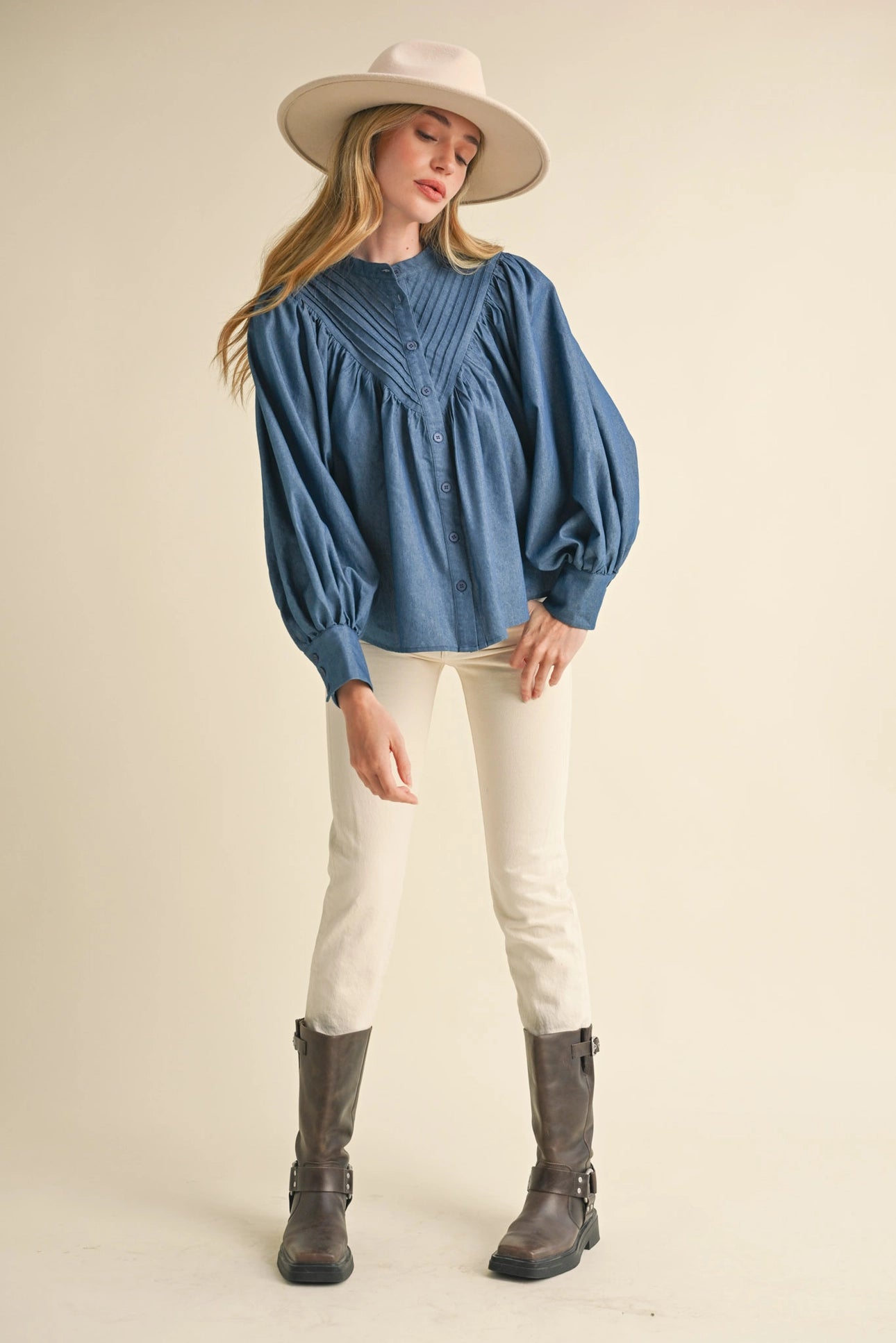 Denim Button Down Batwing Top