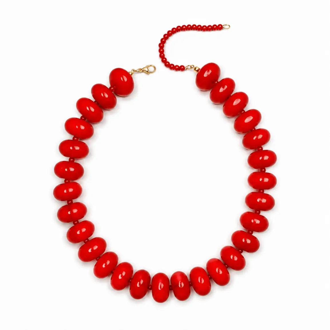Polished Bead Statement Necklace - Bright Red