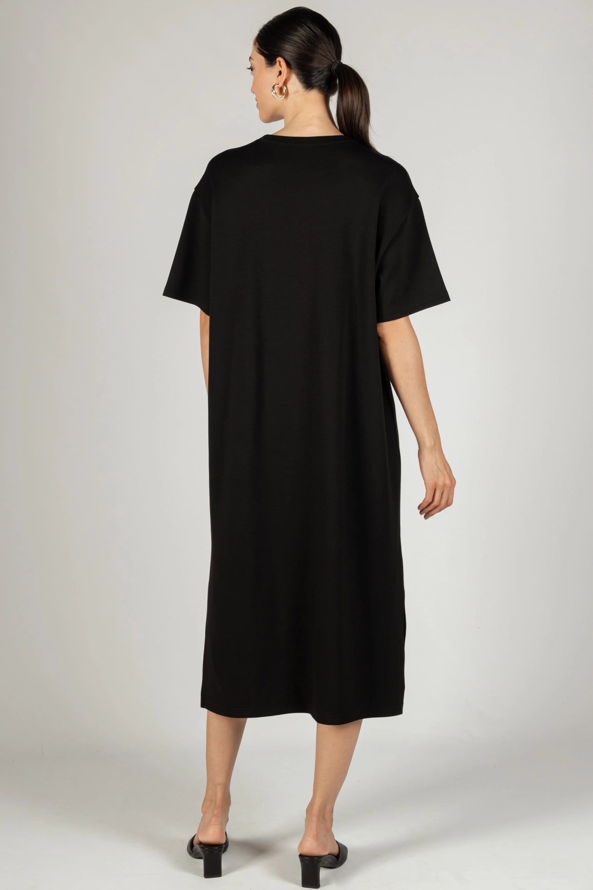 Modal Midi Tee Shirt Dress- Black
