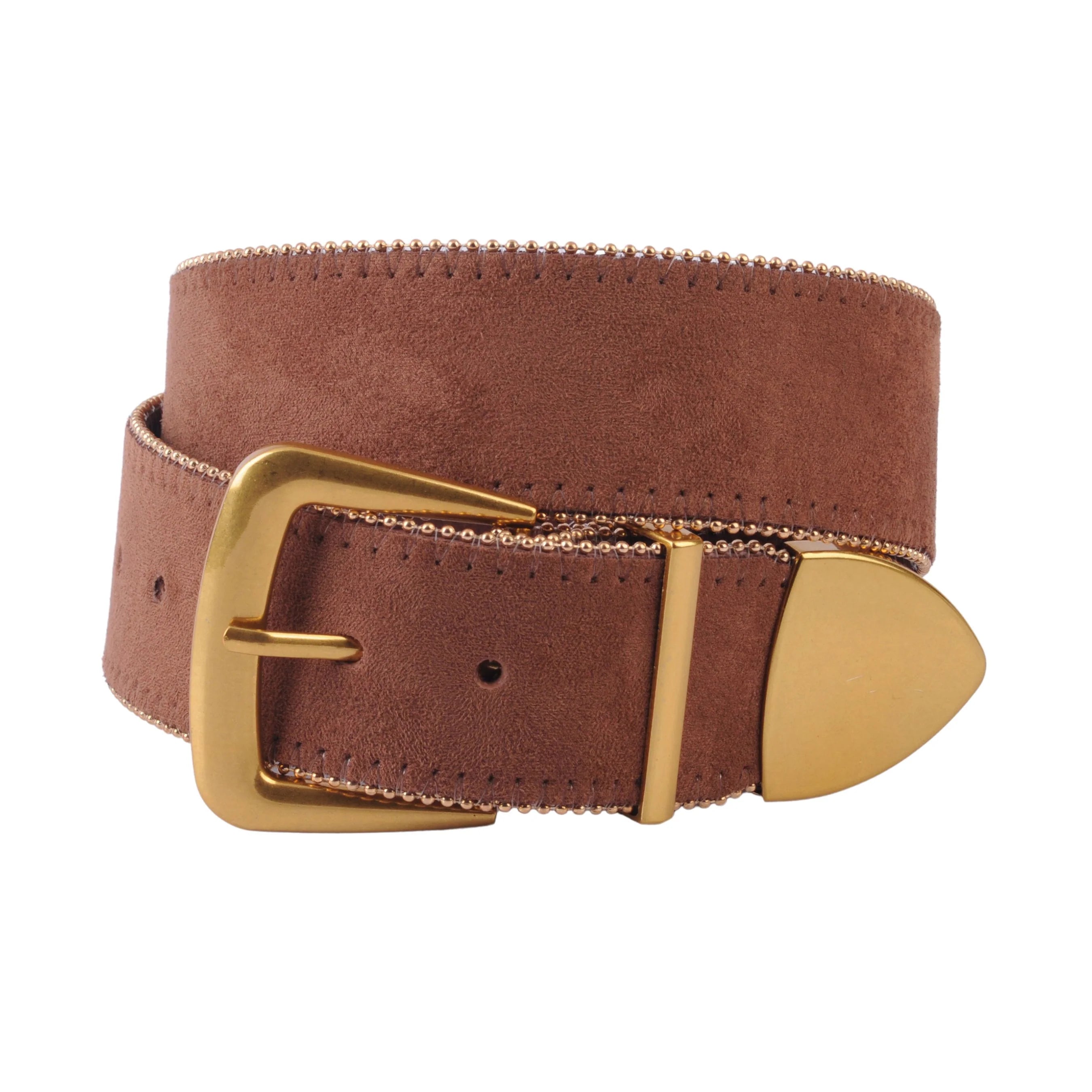 Zipper Lined Belt with Gold Hardware - Chocolate