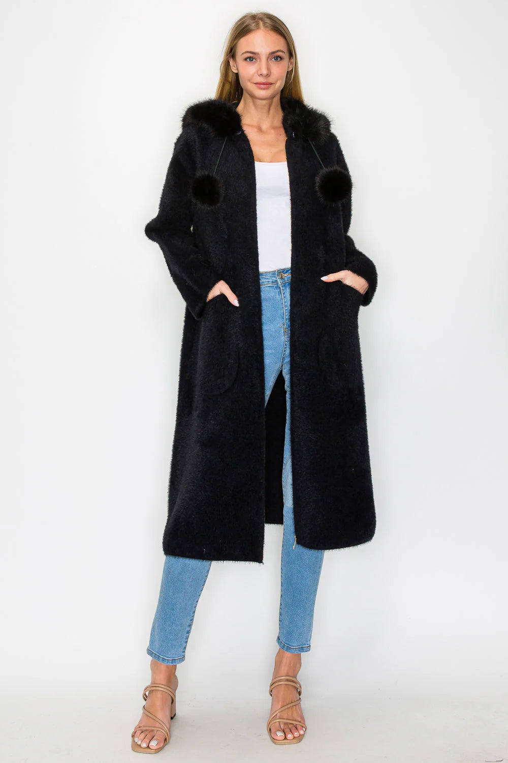 Suraya Brushed Coat with Fur -  Four Colors