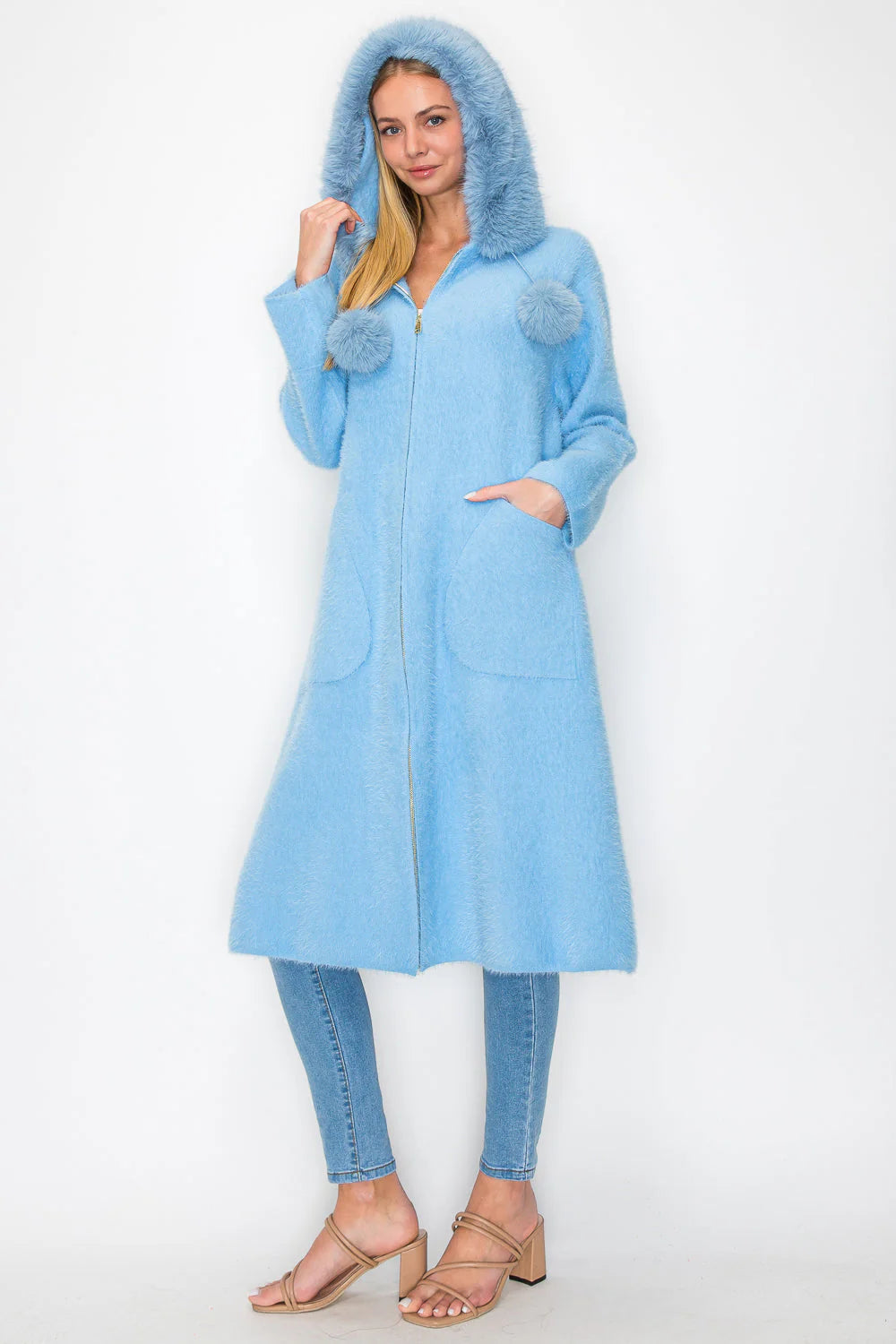 Suraya Brushed Coat with Fur -  Four Colors