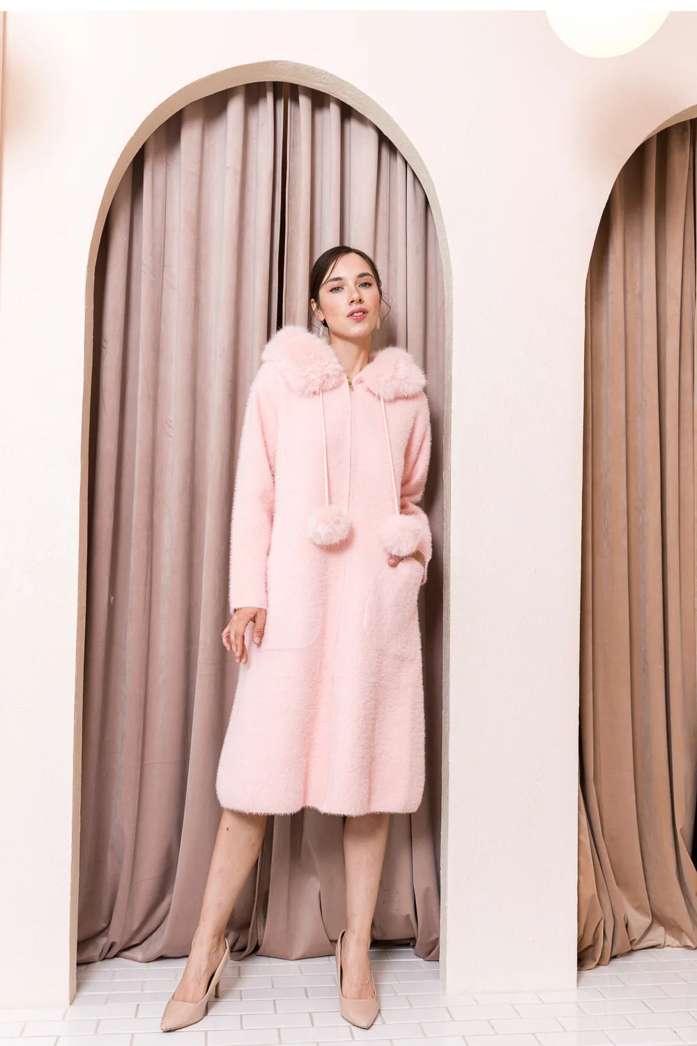 Suraya Brushed Coat with Fur -  Four Colors