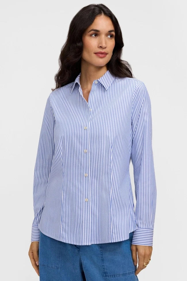 Dianna No Iron Pinpoint Stripe Long Sleeve Shirt - Powder Blue