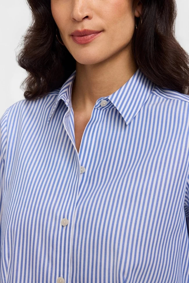 Dianna No Iron Pinpoint Stripe Long Sleeve Shirt - Powder Blue