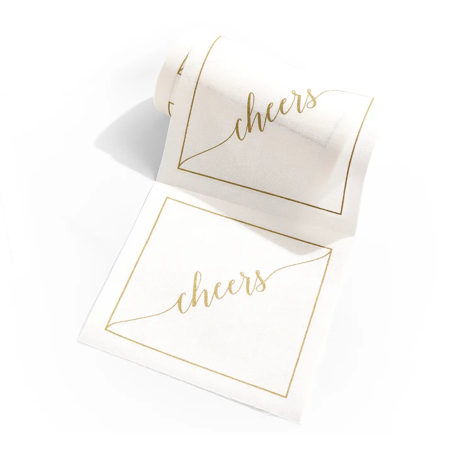 Golden Salute "Cheers" Cocktail Napkin Roll- White W/ Gold
