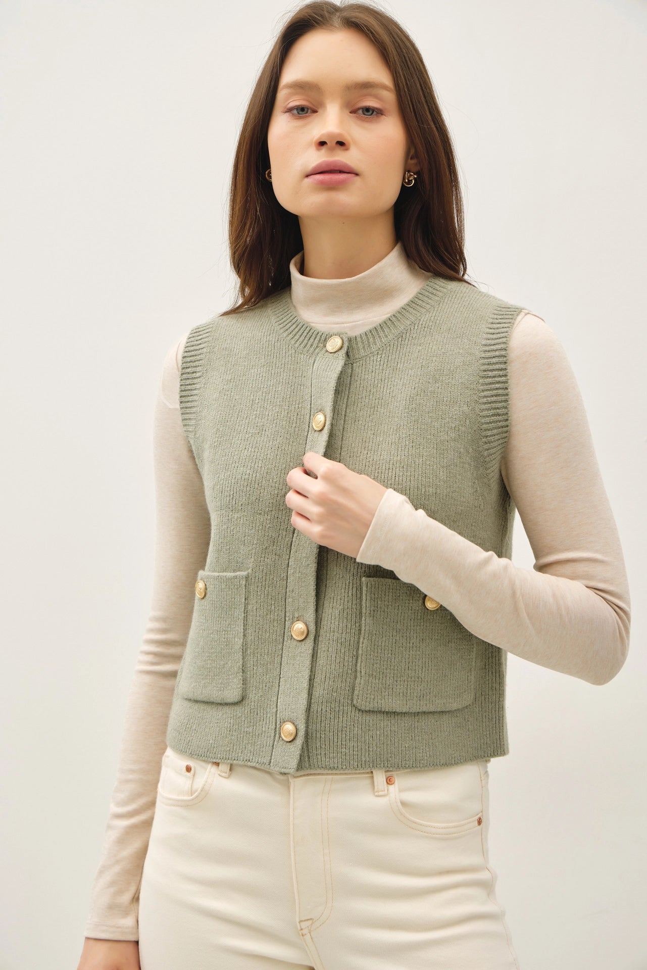 Classic Crewneck Button Up Sweater Vest - Three Colors