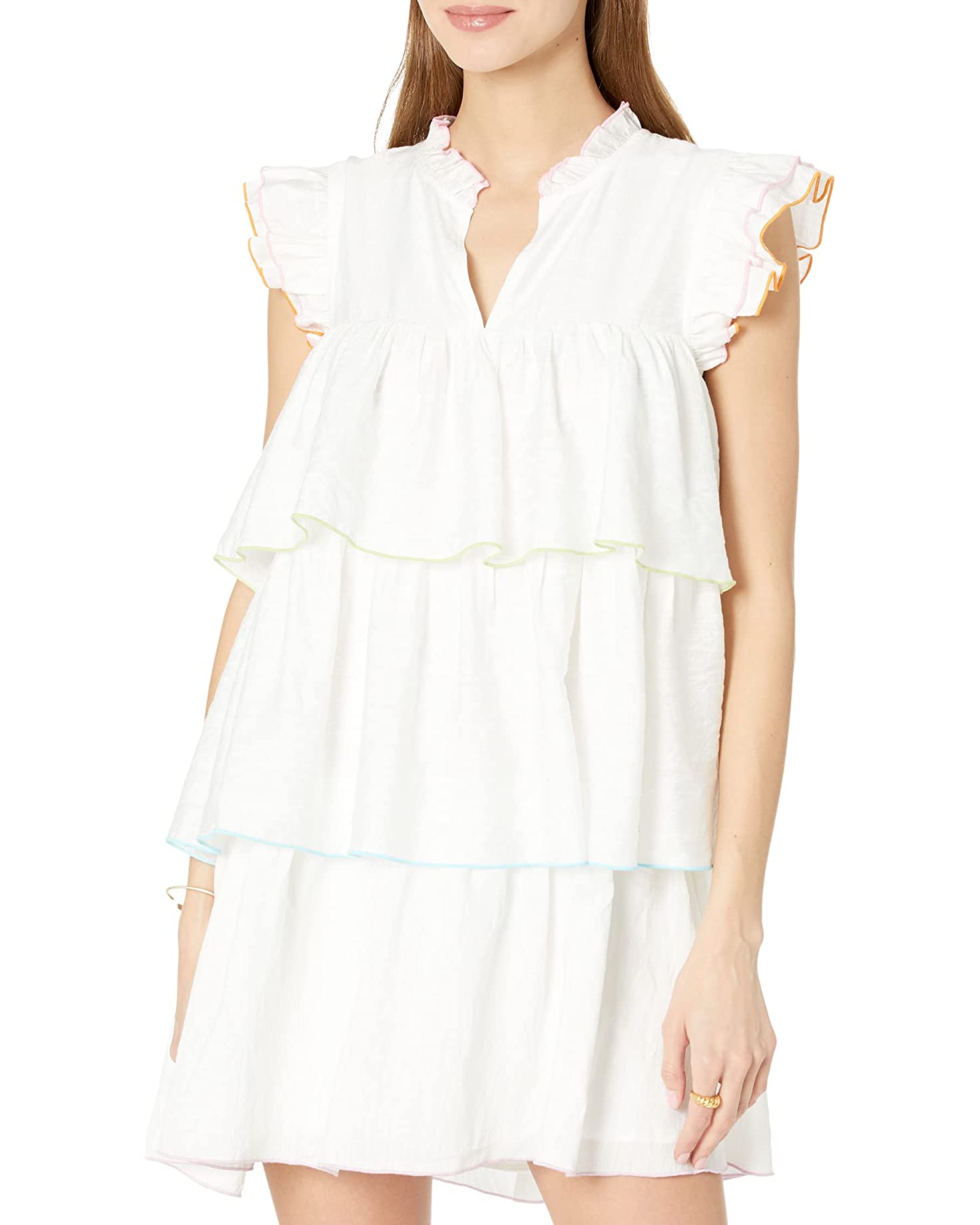 Scalloped Trimmed Dress-  White Multi