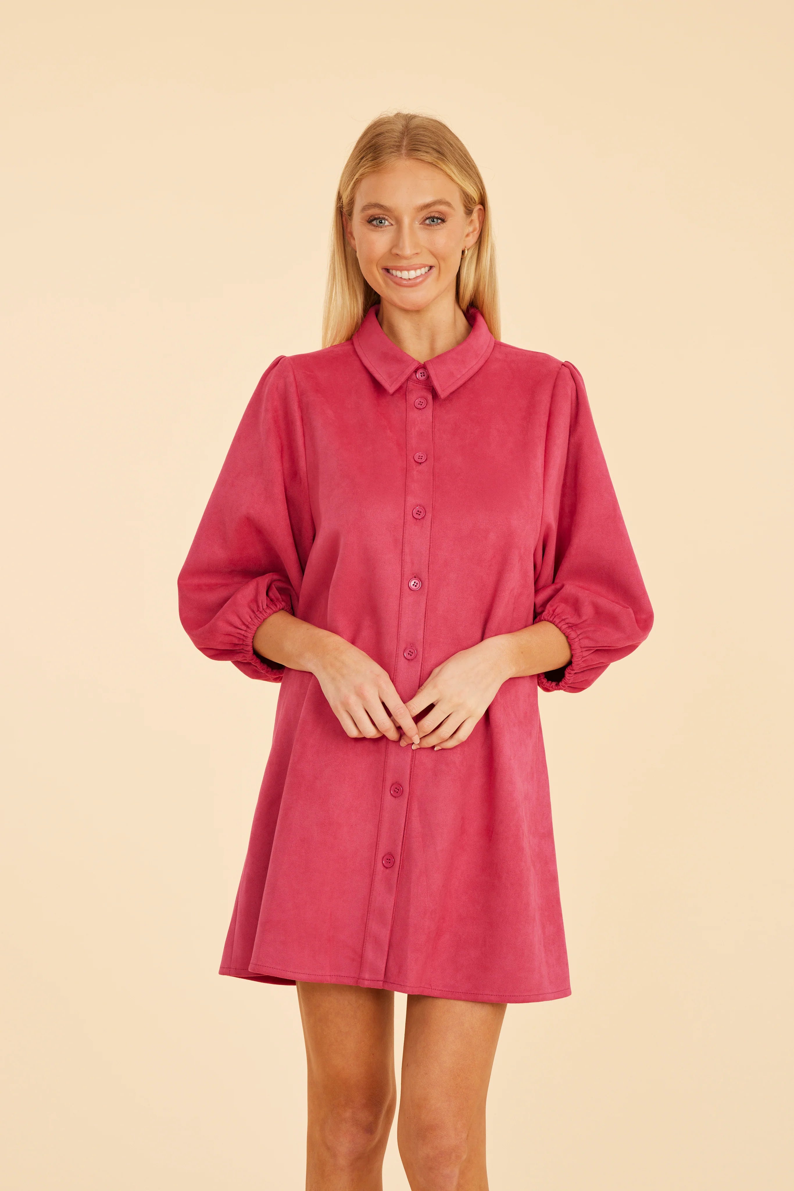 Clara Faux Suede Dress- Dark Pink