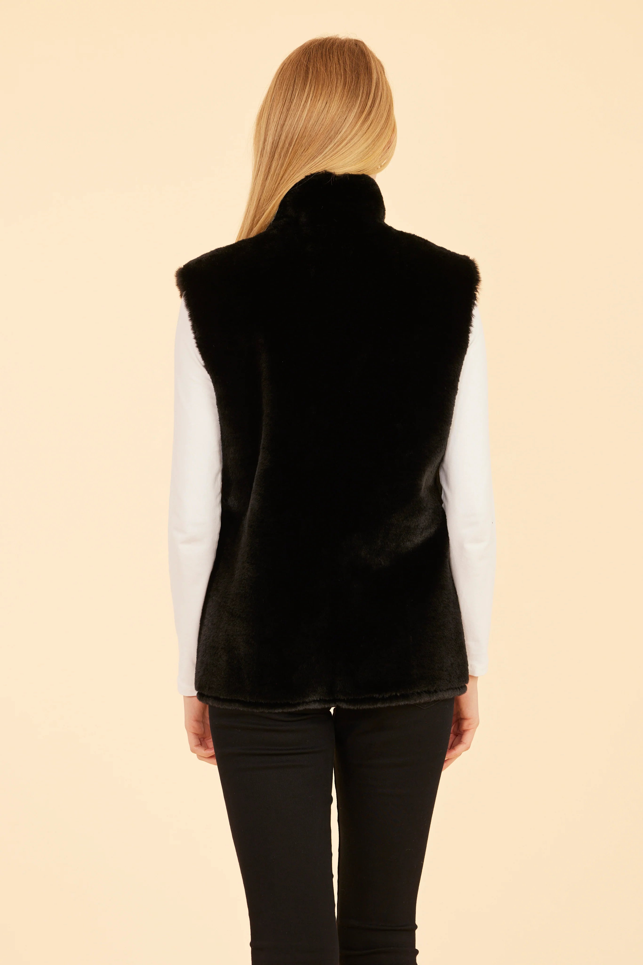 Faux Fur Reversible Vest- Black