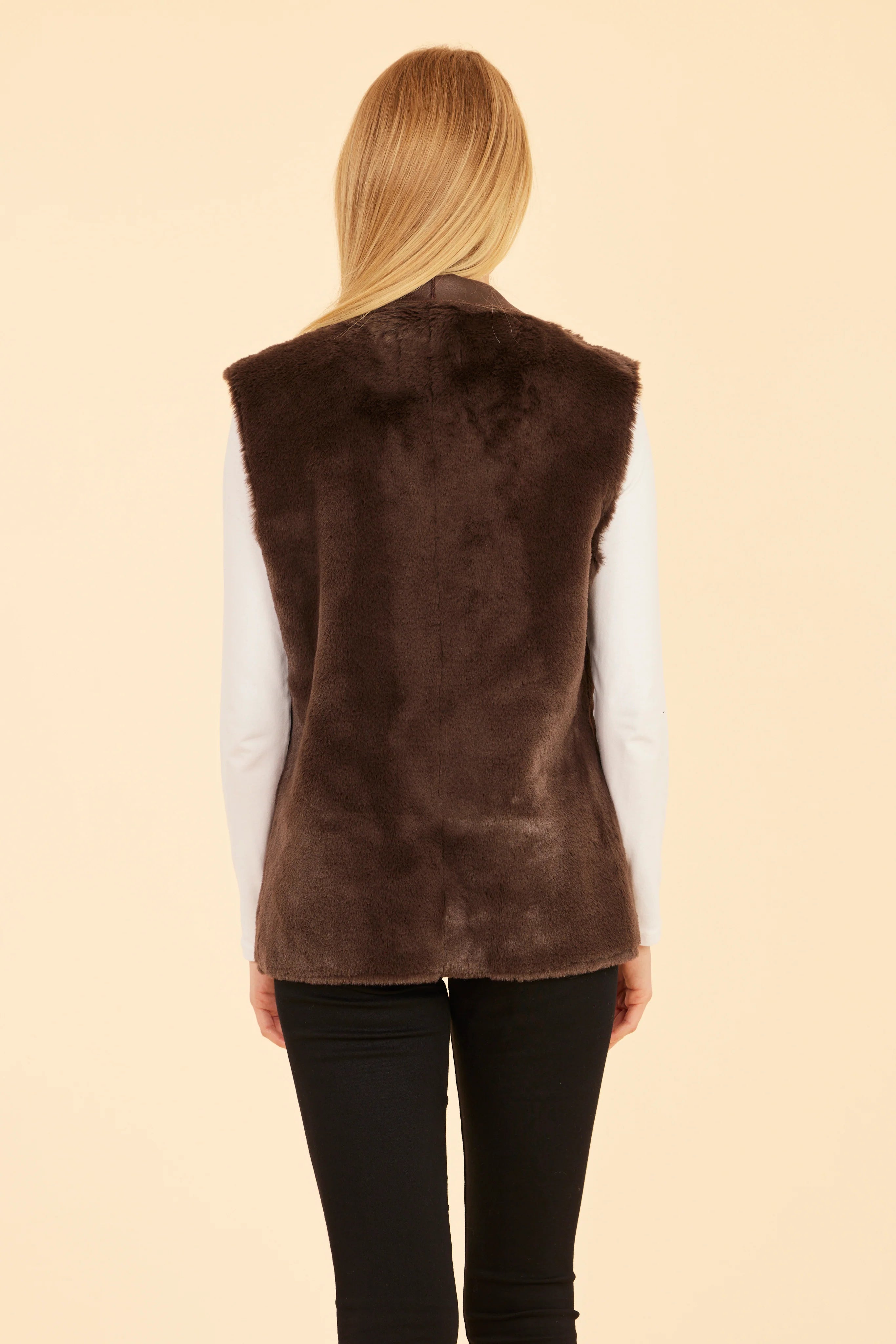 Faux Fur Reversible Vest- Brown