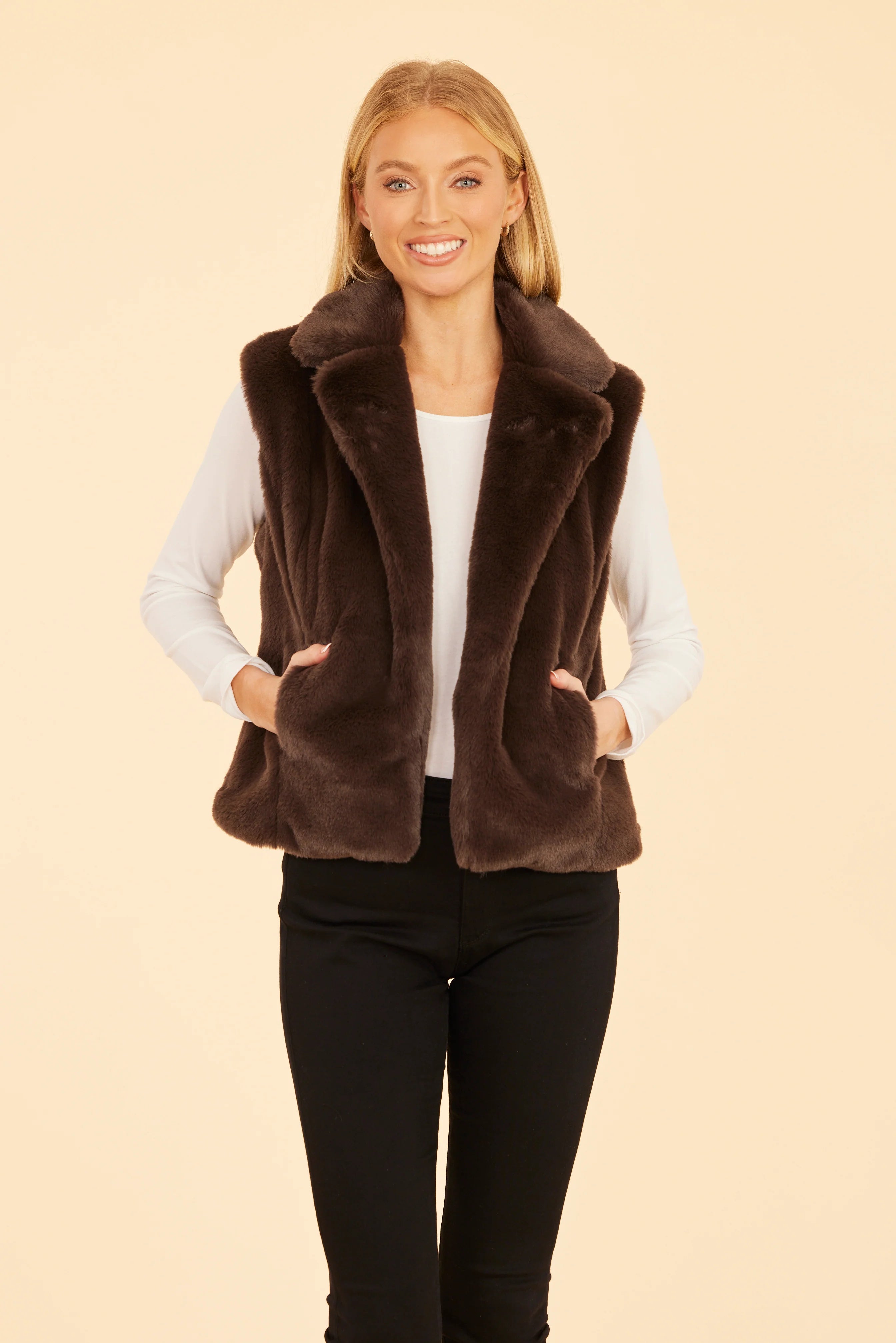 Faux Fur Vest- Dark Brown