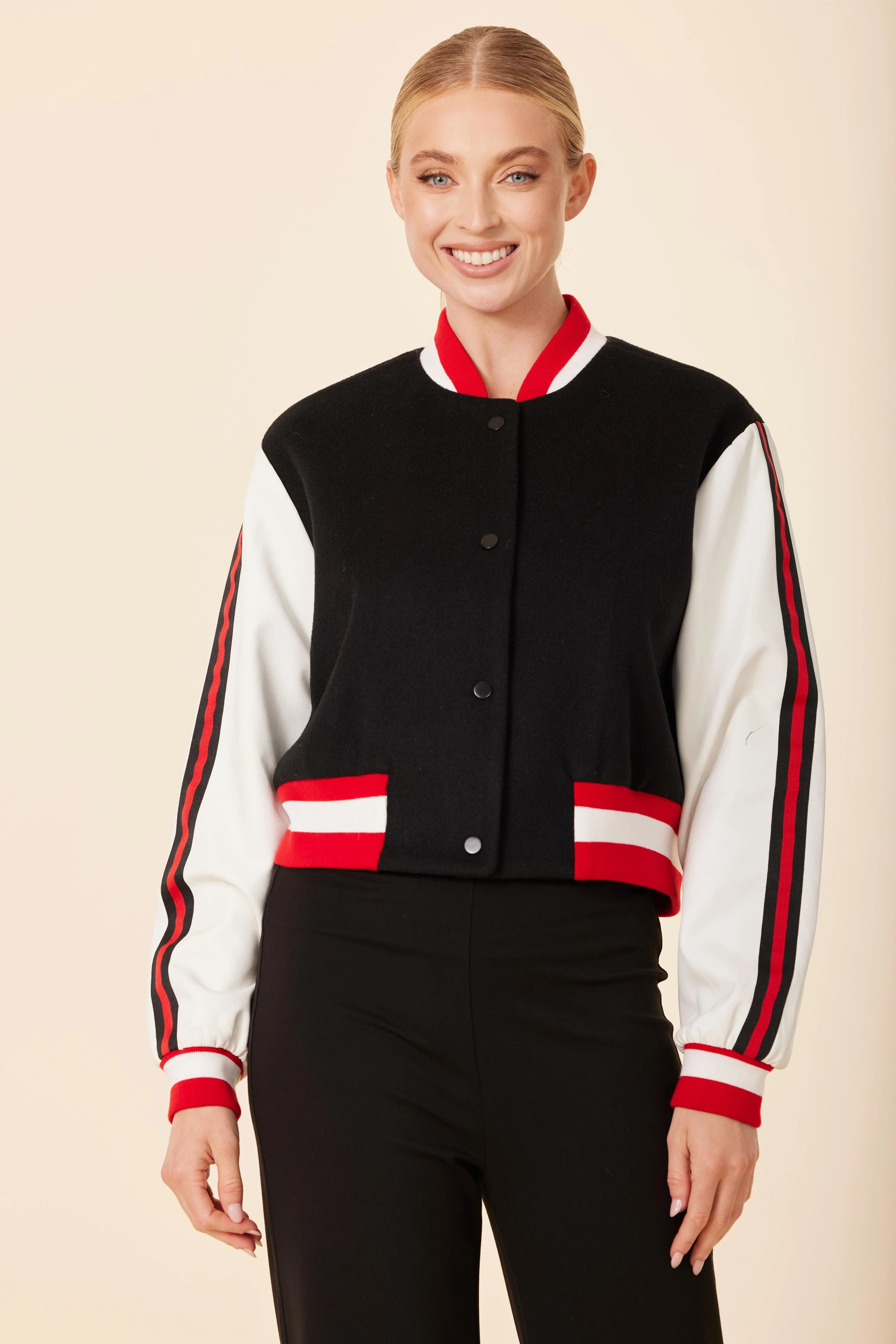 Faux Leather Sleeve Varsity Jacket