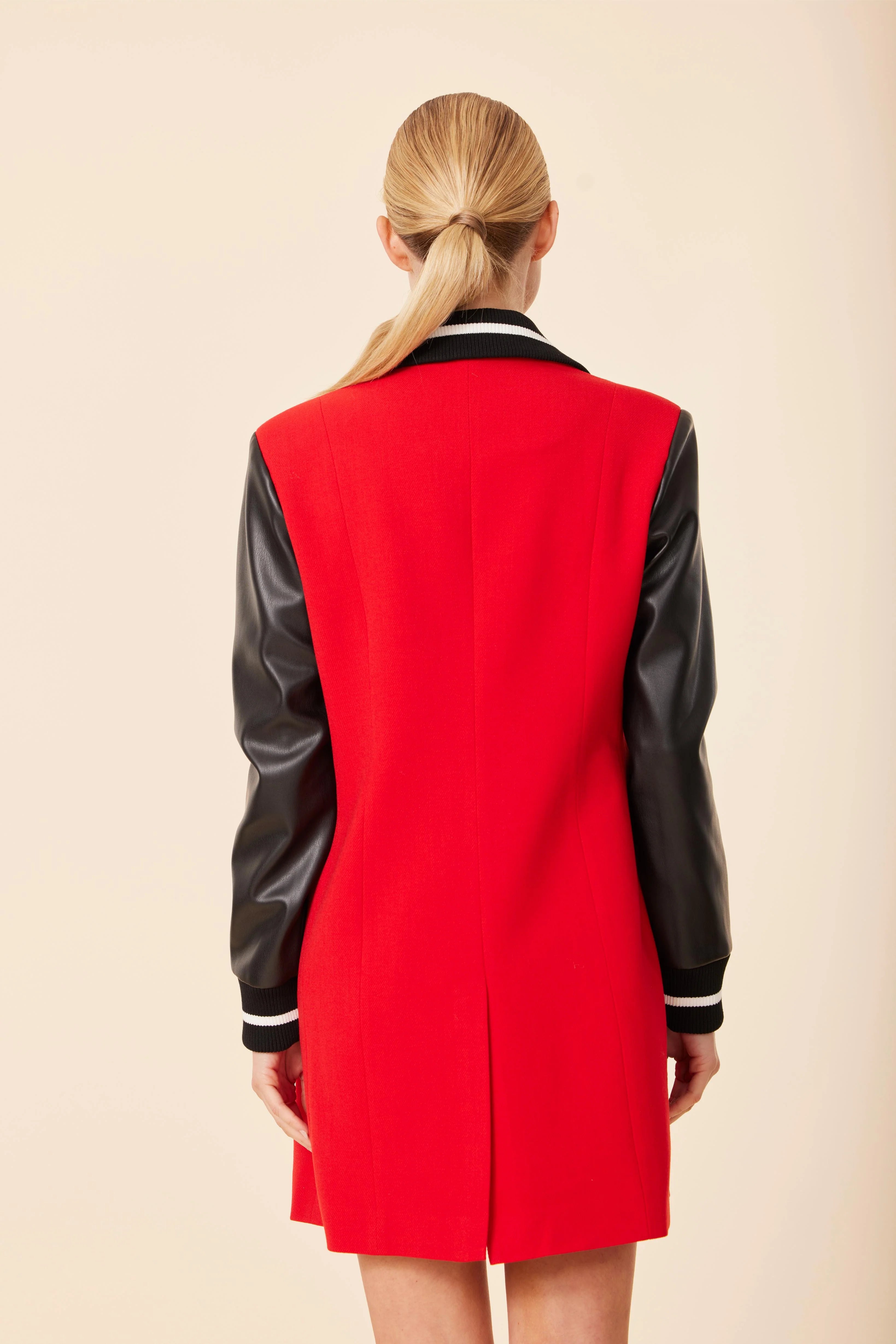 Vegan Leather Sleeve Varsity Dress / Jacket
