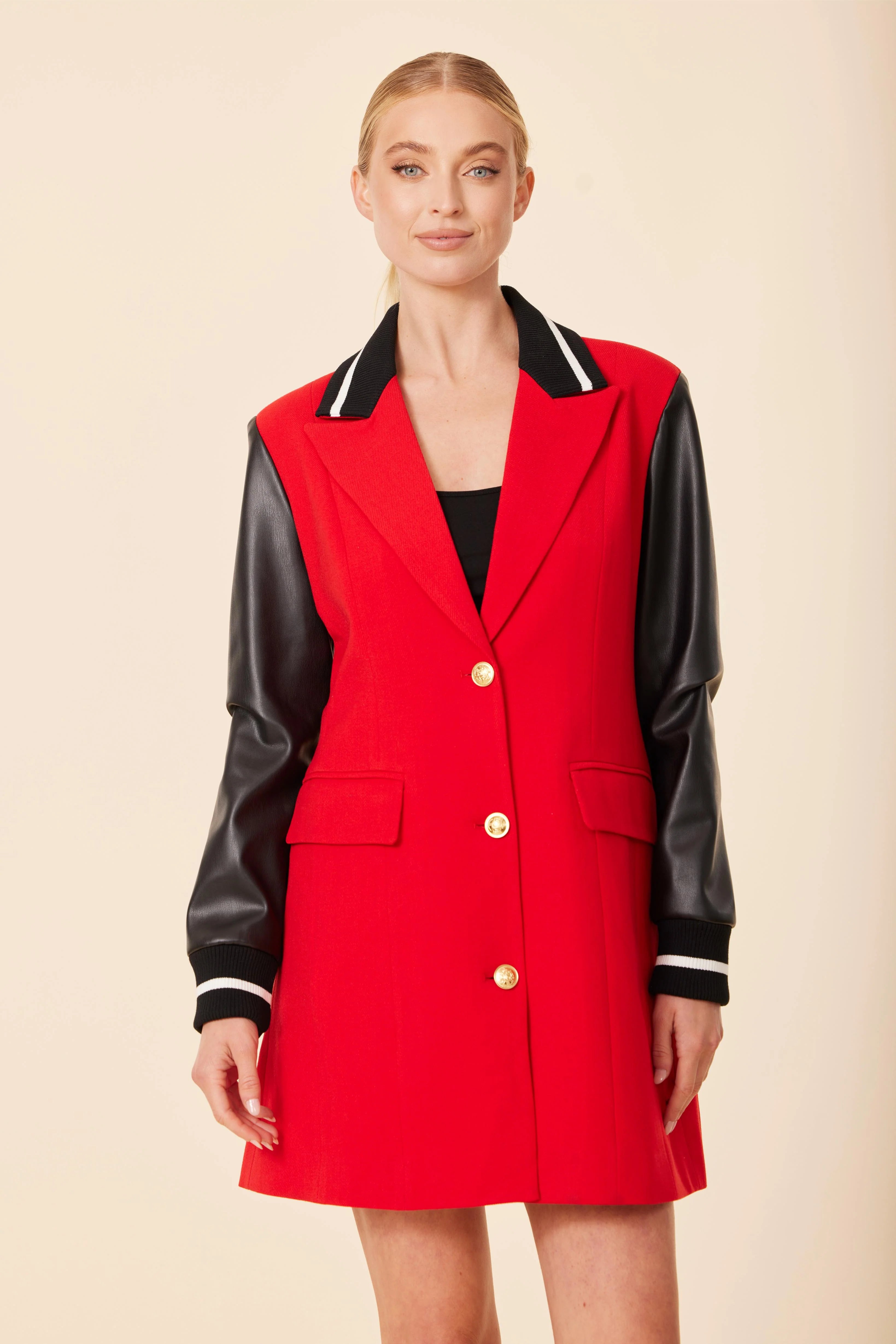 Vegan Leather Sleeve Varsity Dress / Jacket