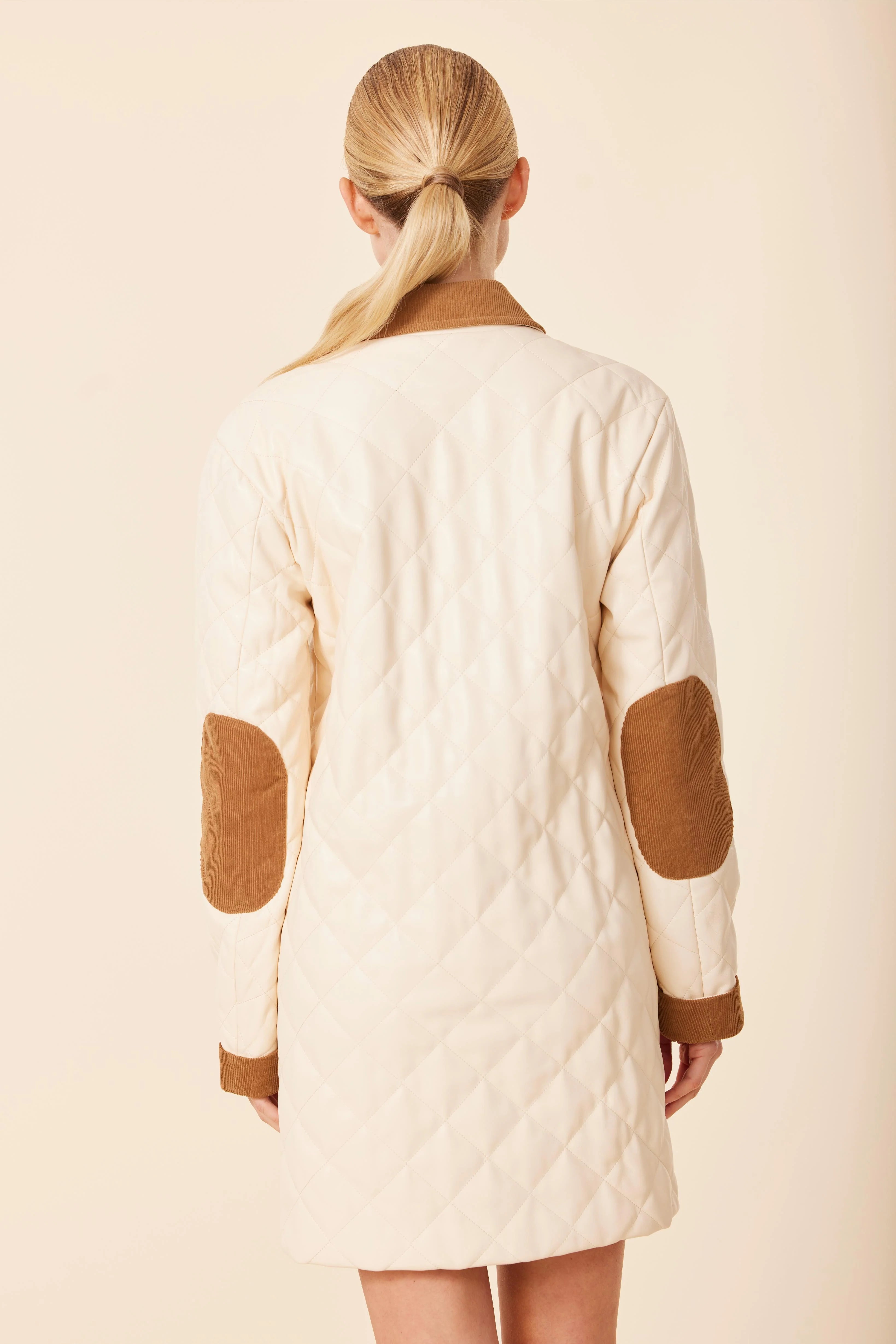 Vegan Leather Quilted Cordoroy Dress/Jacket - Cream