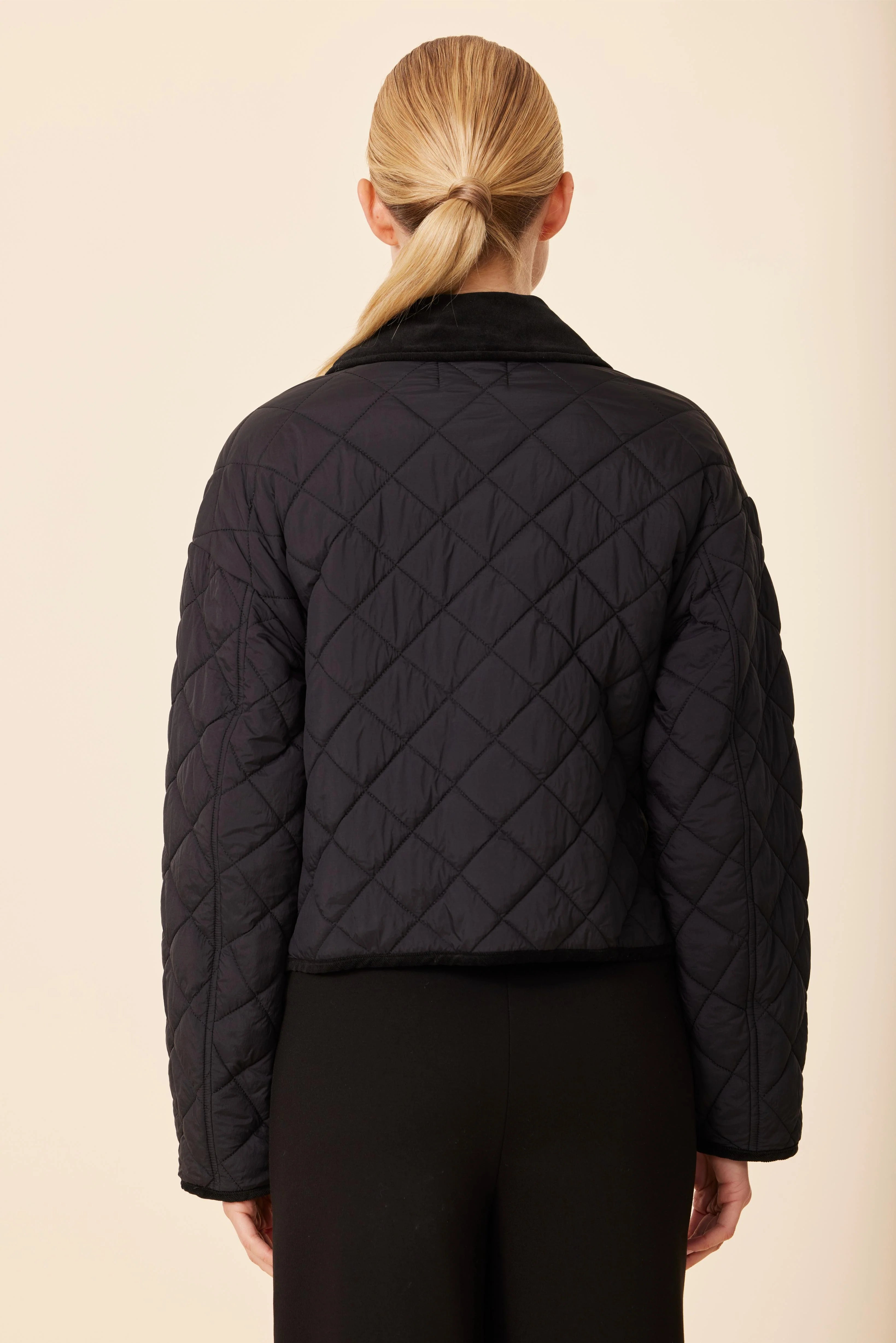 Velvet Collar Quilt Jacket - Black