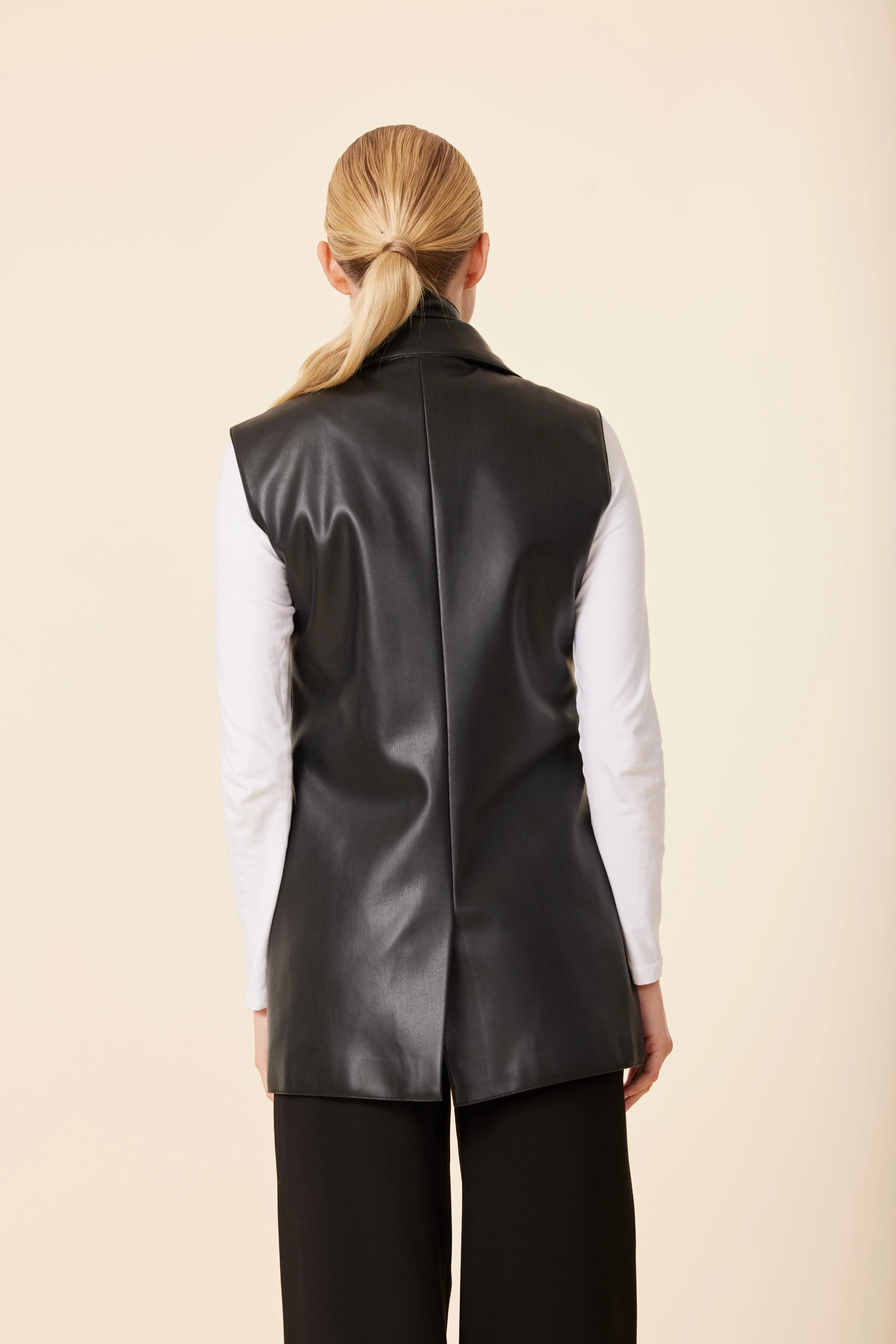 Vegan Leather Drape Vest - Black