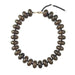 dark brown chunky beaded necklace with gold clasp on white background