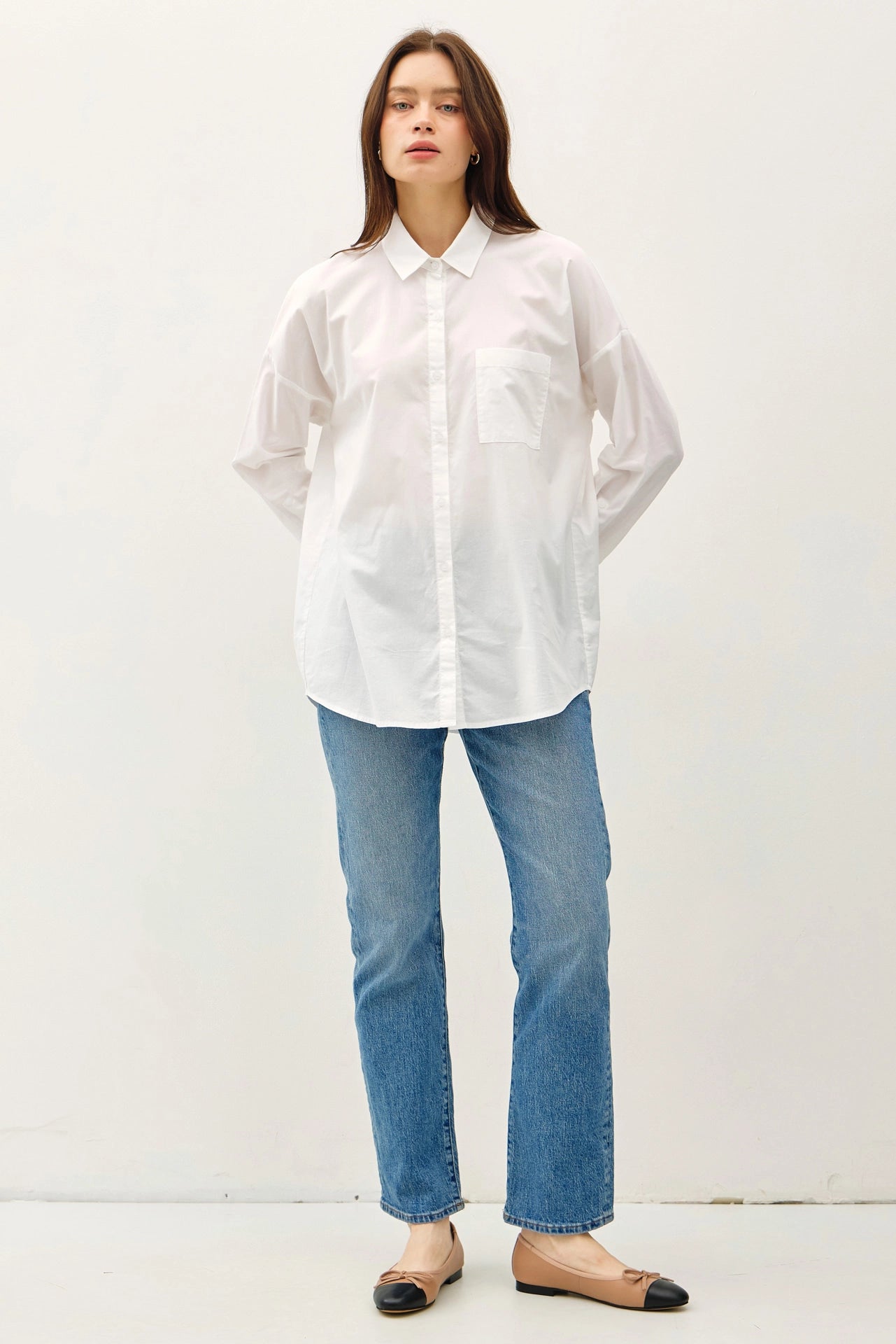 Oversized Basic Cotton Shirt - White