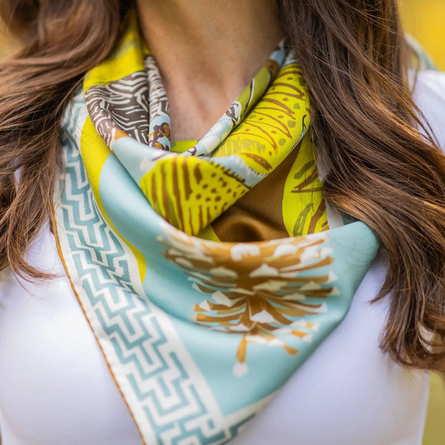 Chartreuse Quail Pair Silk Scarf